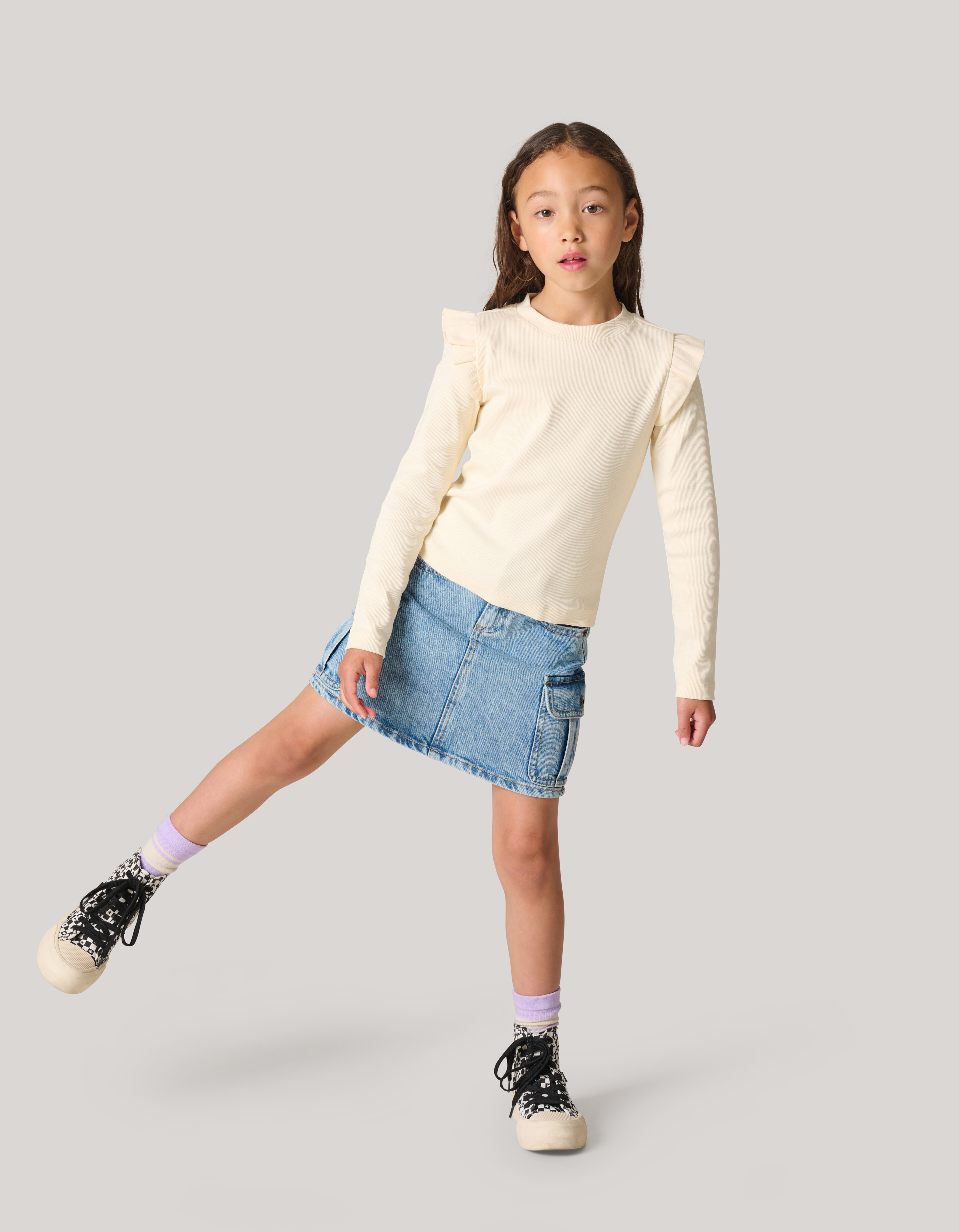 Langärmeliges Top mit Rippenstruktur Off White SHOEBY GIRLS