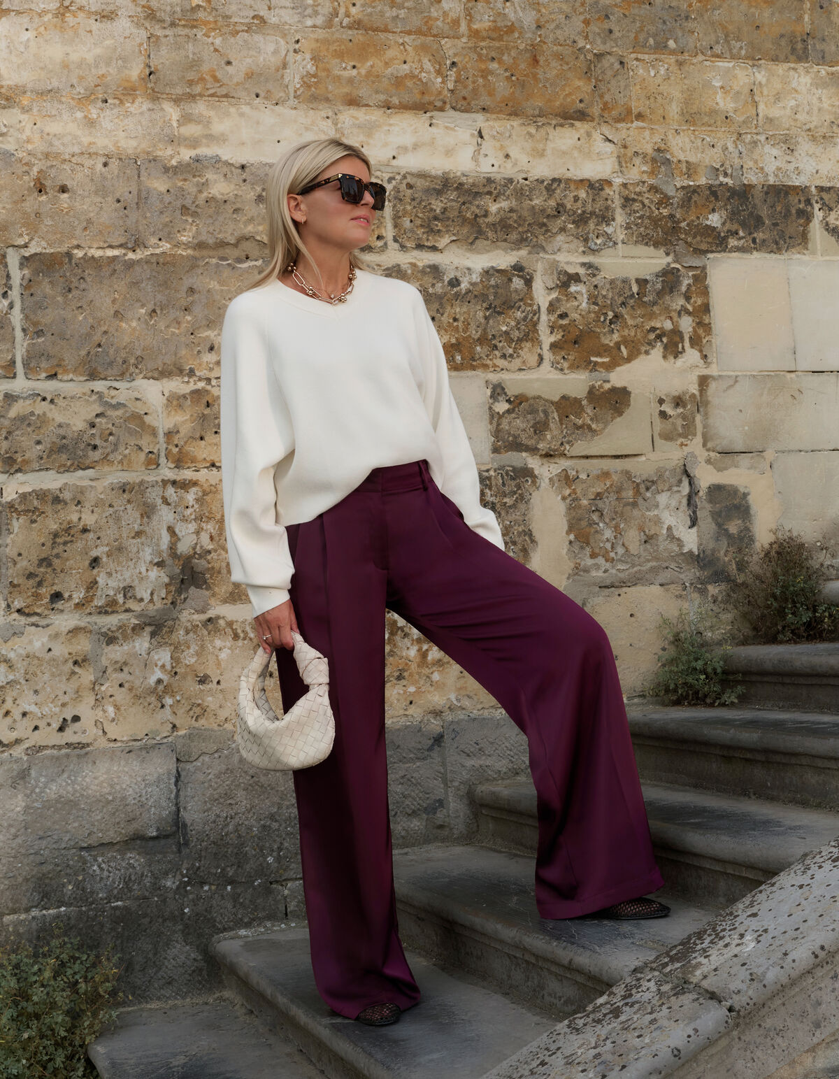 Satin Pantaloons mit weitem Bein Dunkelrot von Lon SHOEBY WOMEN