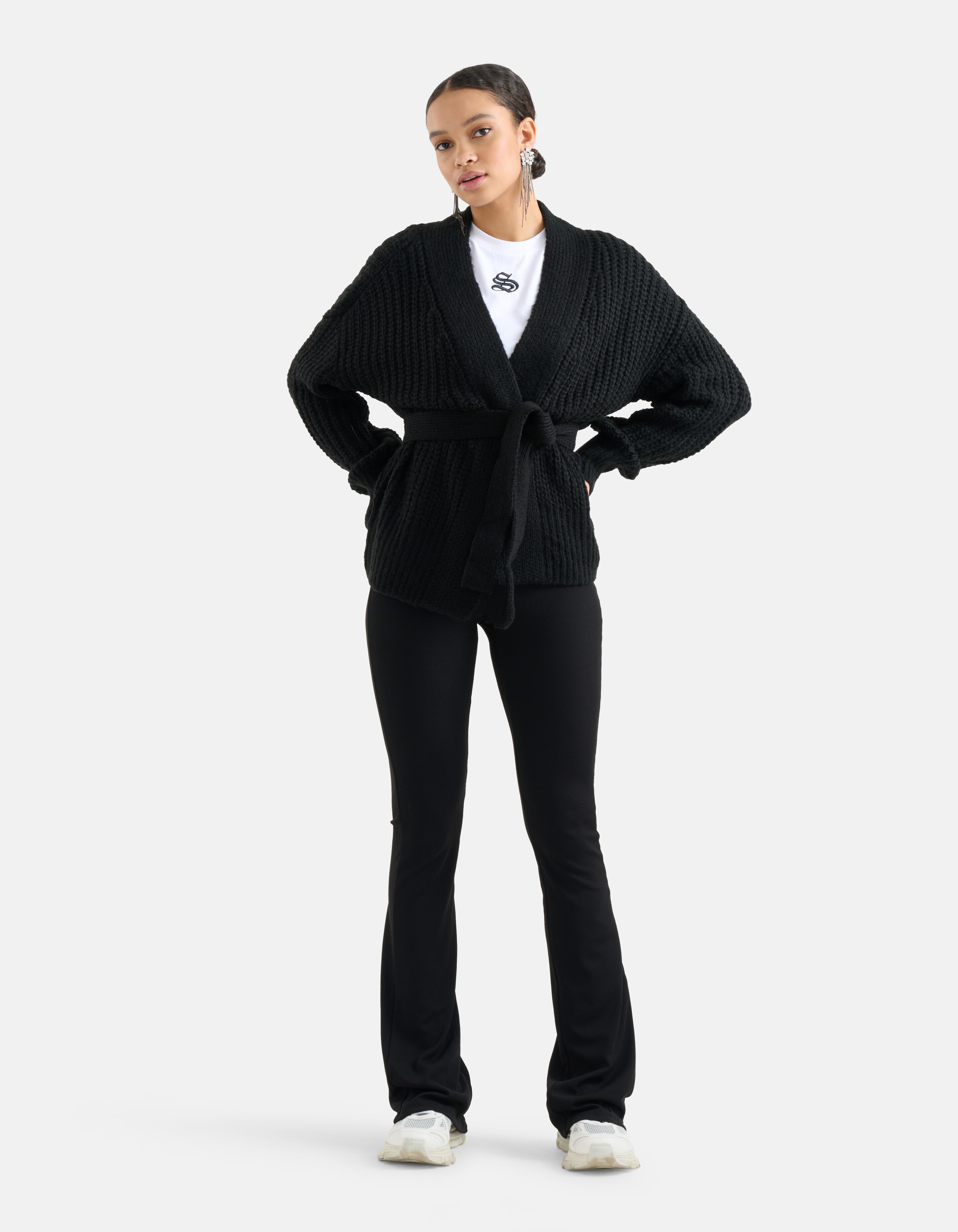 Strickjacke mit Gürtel Schwarz SHOEBY WOMEN