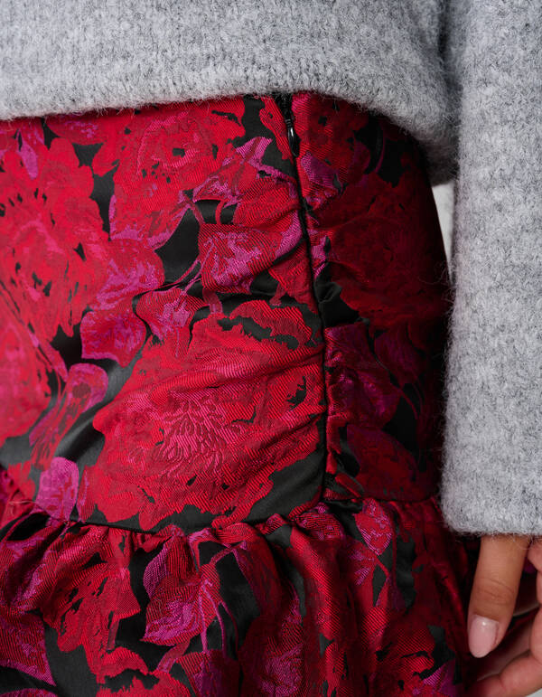 Rose Jacquard Mini Rok Donkerrood SHOEBY WOMEN