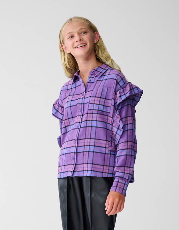 Rüschenbluse mit Karomuster lila SHOEBY GIRLS
