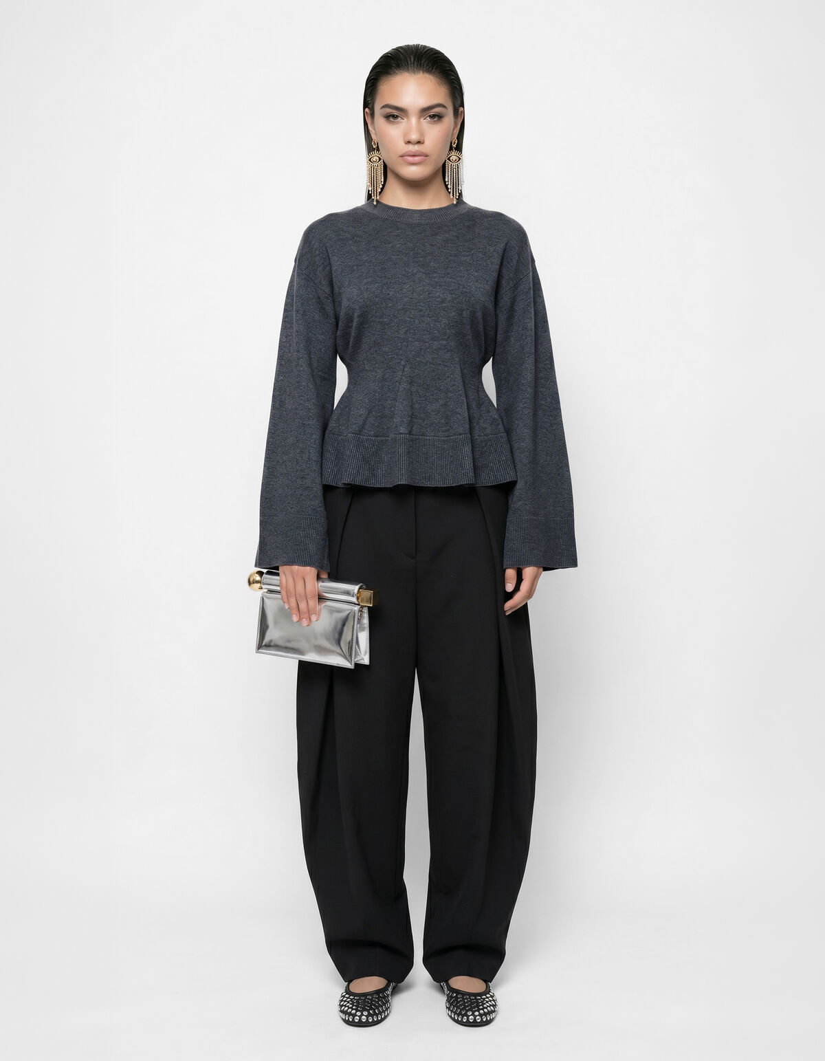 Peplum Strickpullover Dunkelgrau SHOEBY WOMEN