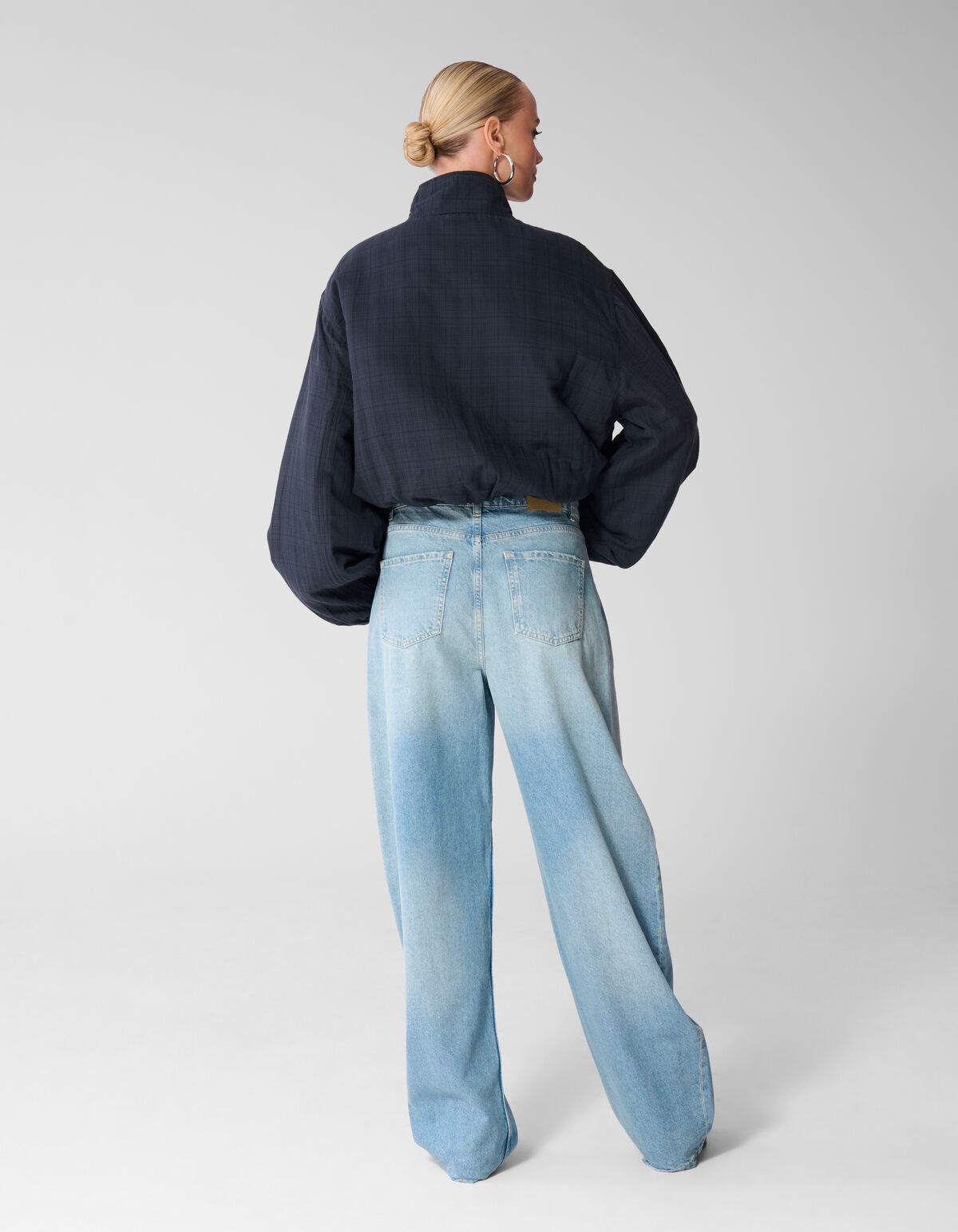 Cropped Bomberjacke mit Karomuster Dunkelblau SHOEBY WOMEN