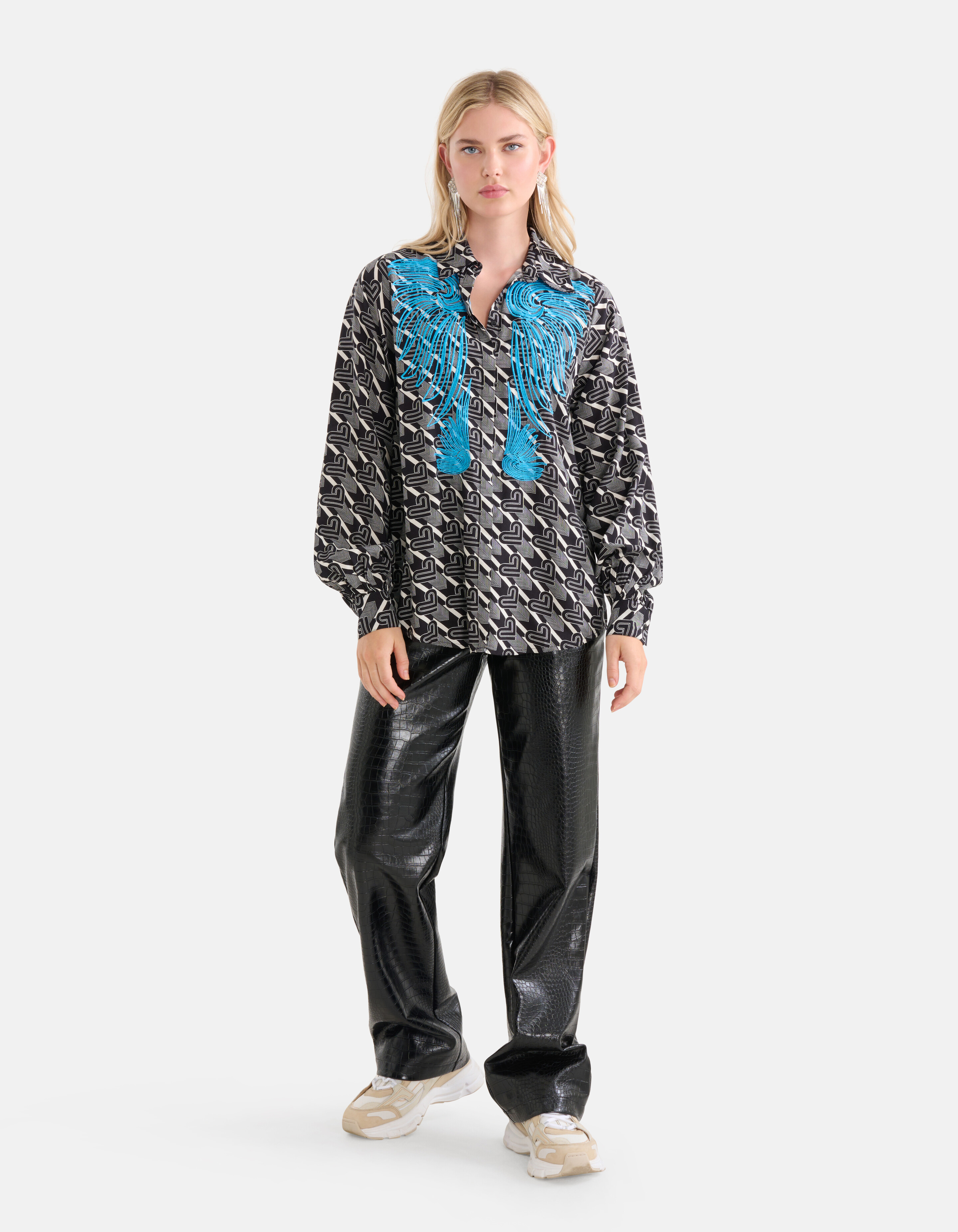 Bluse mit Stickerei Schwarz/Weiß SHOEBY WOMEN