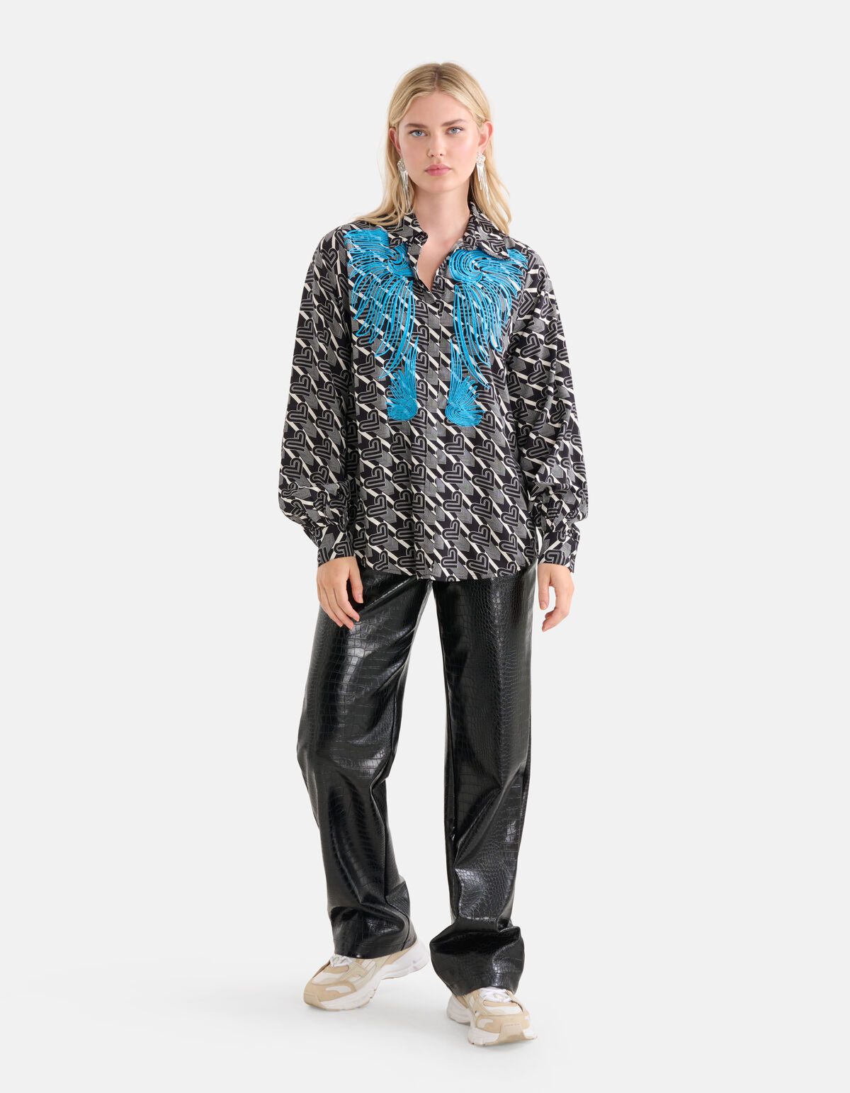 Bluse mit Stickerei Schwarz/Weiß SHOEBY WOMEN