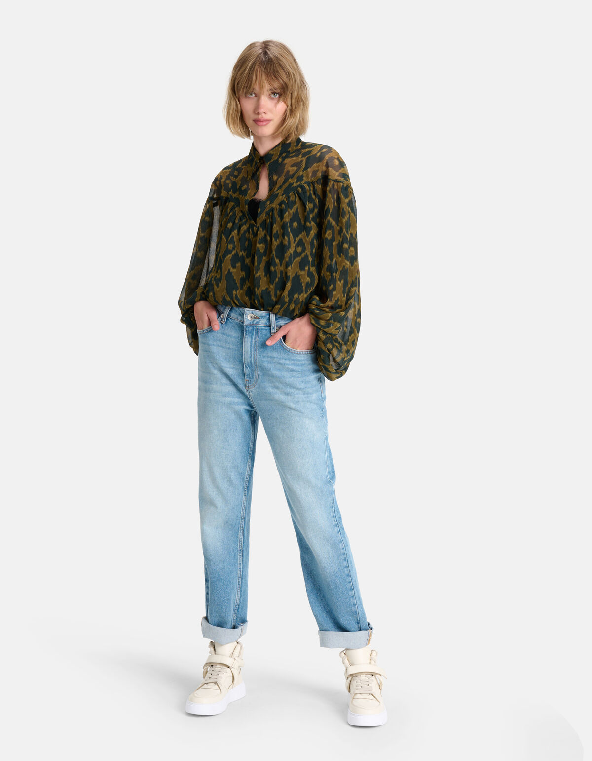 Bluse mit Leopardenmuster Dunkelgrün SHOEBY WOMEN