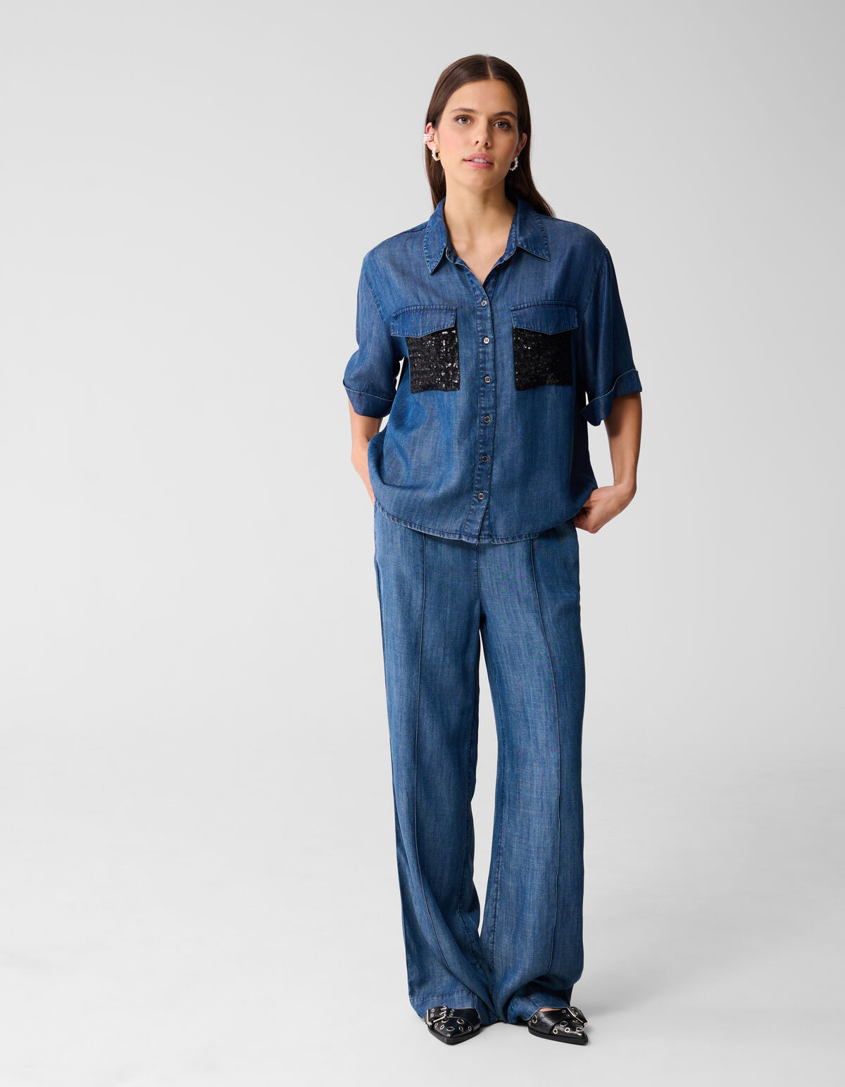 Denim Paillettenbluse Blau von Mieke SHOEBY WOMEN