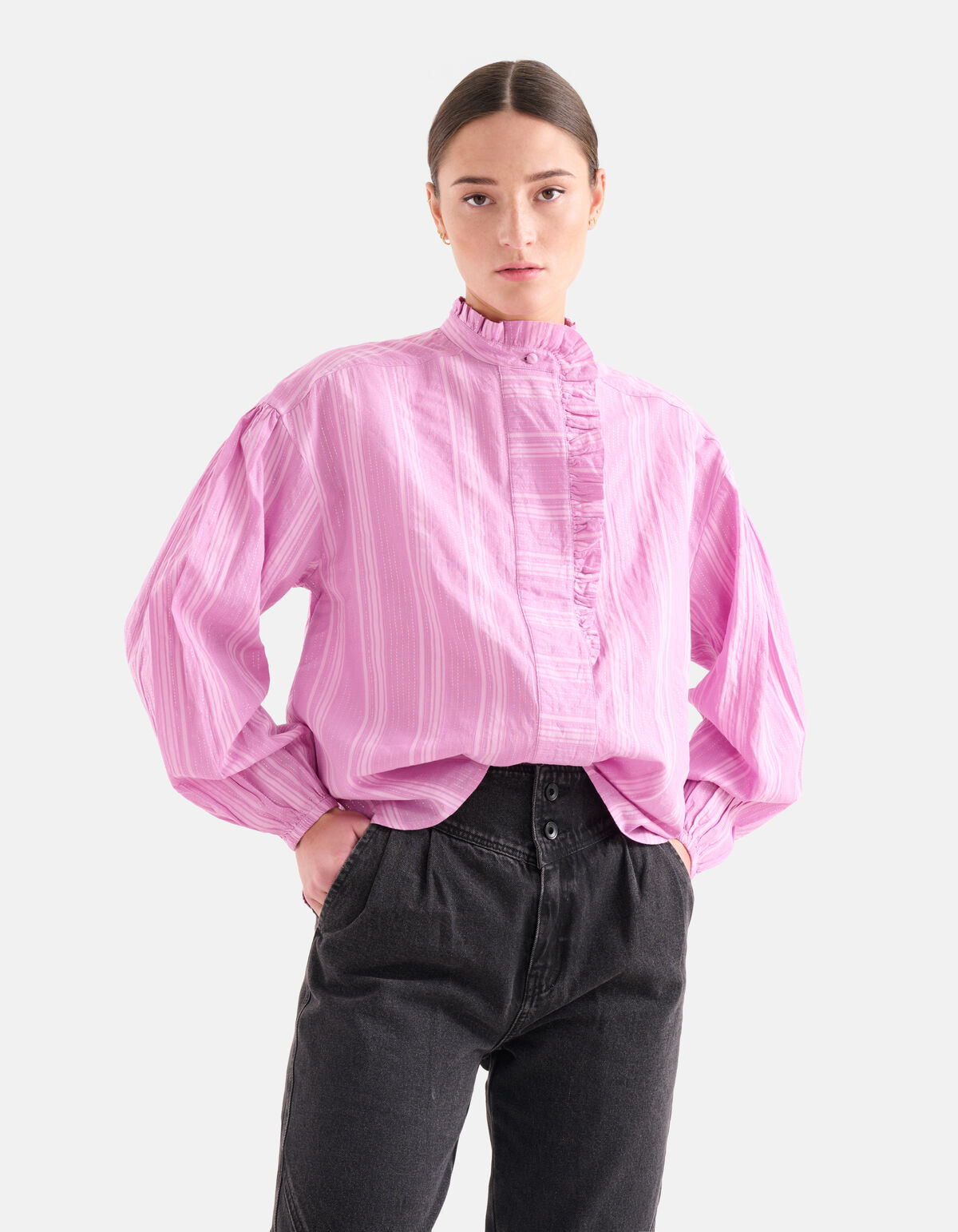 Gestreifte Lurexbluse Rosa SHOEBY WOMEN