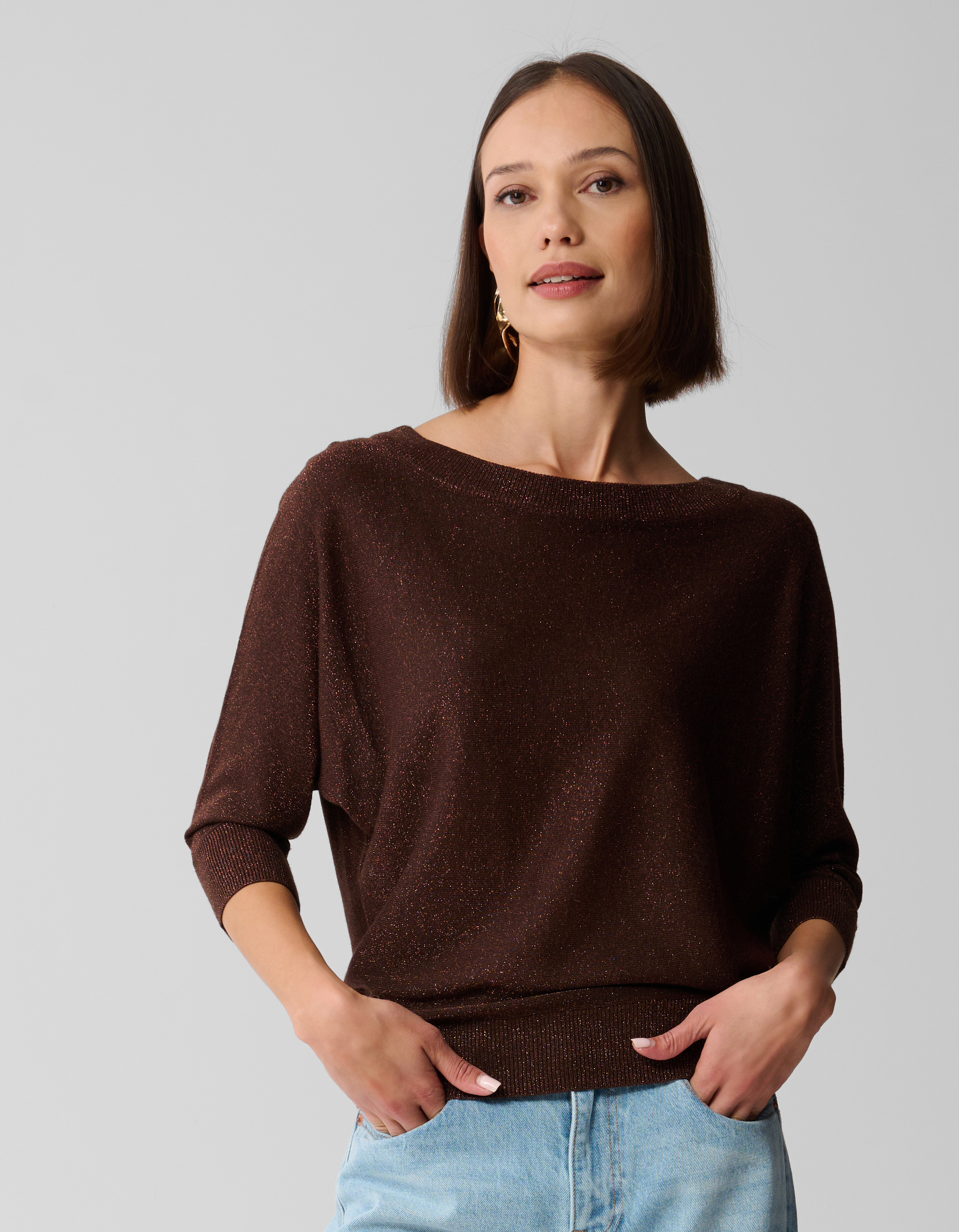Glitzer Fledermaus Pullover Braun SHOEBY WOMEN