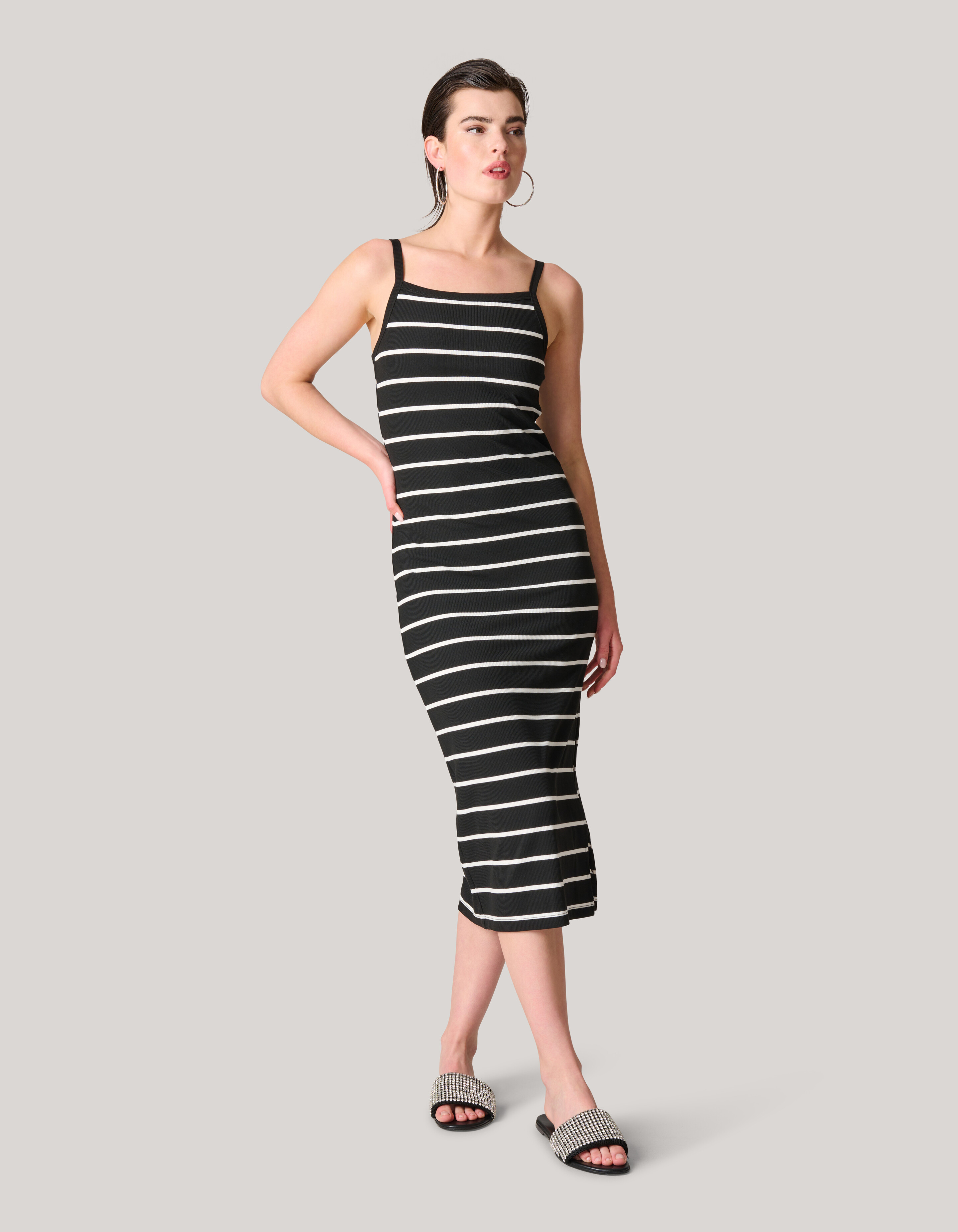 Gestreiftes Midikleid Schwarz/Weiß SHOEBY WOMEN