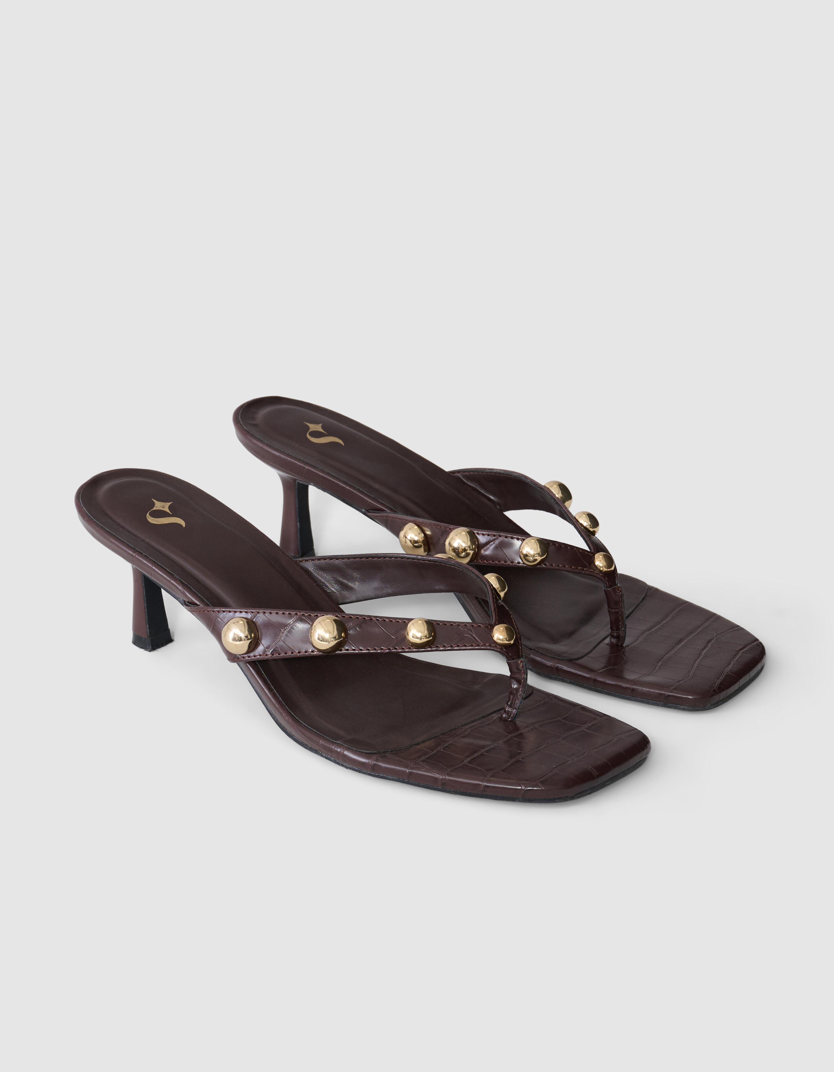 Nieten Slipper Abs&auml;tze Dunkelbraun SHOEBY SHOES