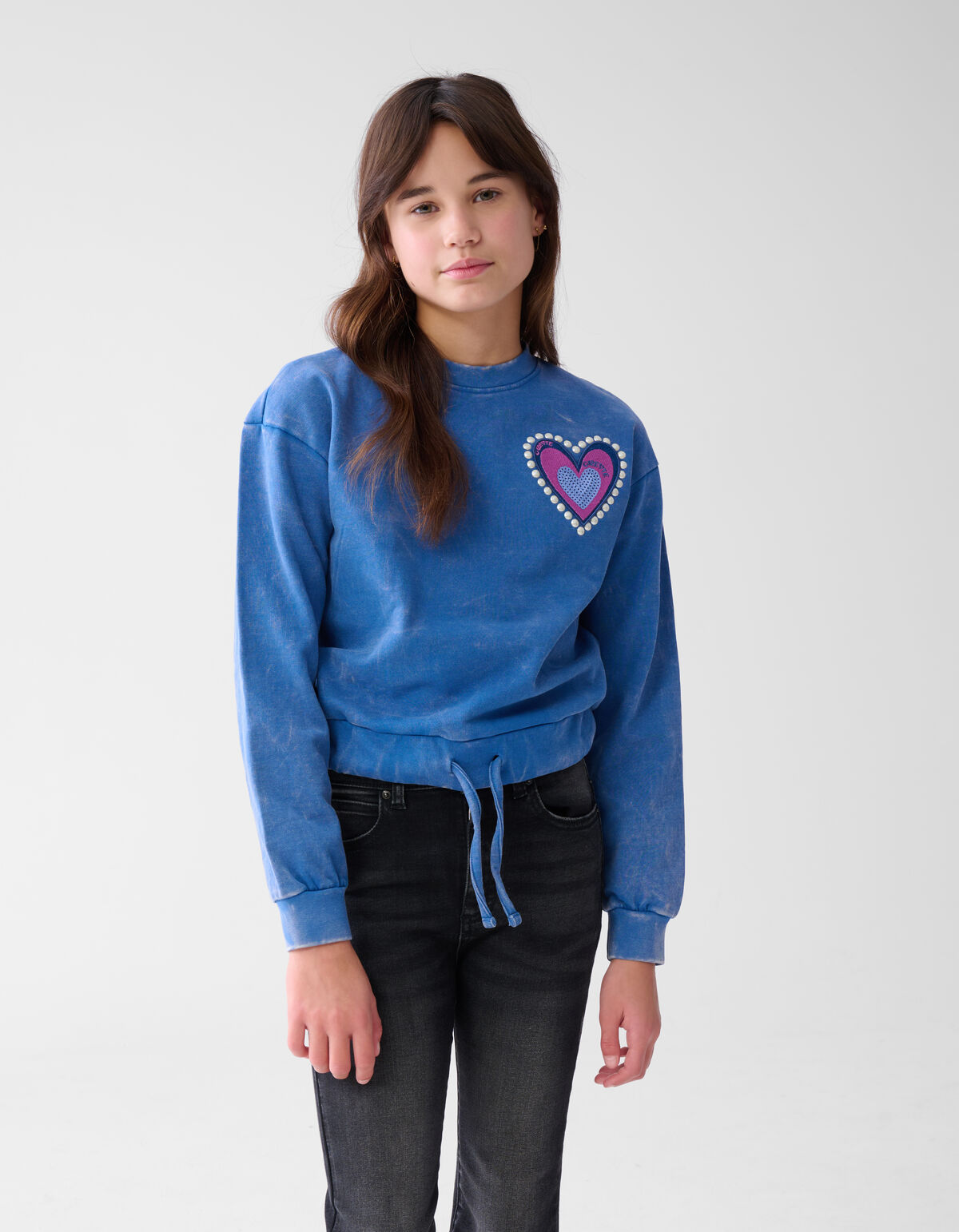Heart Washed Pullover Blauw SHOEBY GIRLS