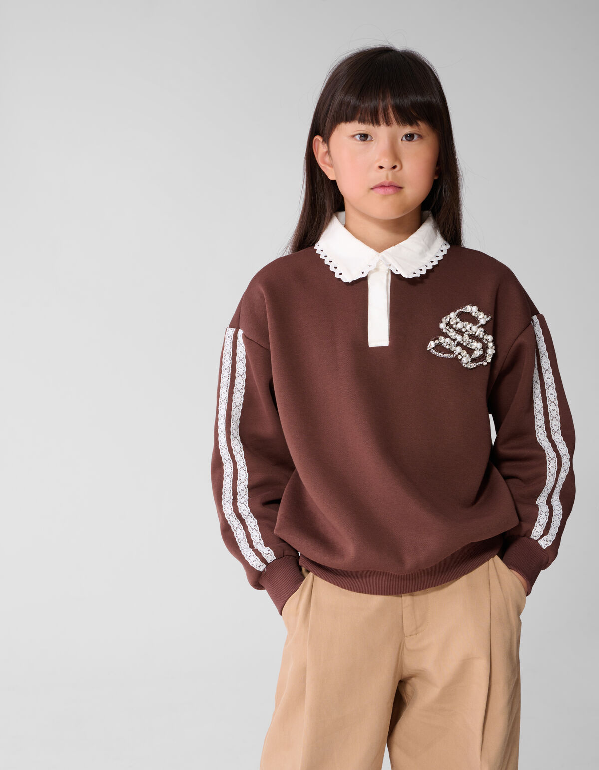 Oversized-Polo-Pullover Braun SHOEBY GIRLS