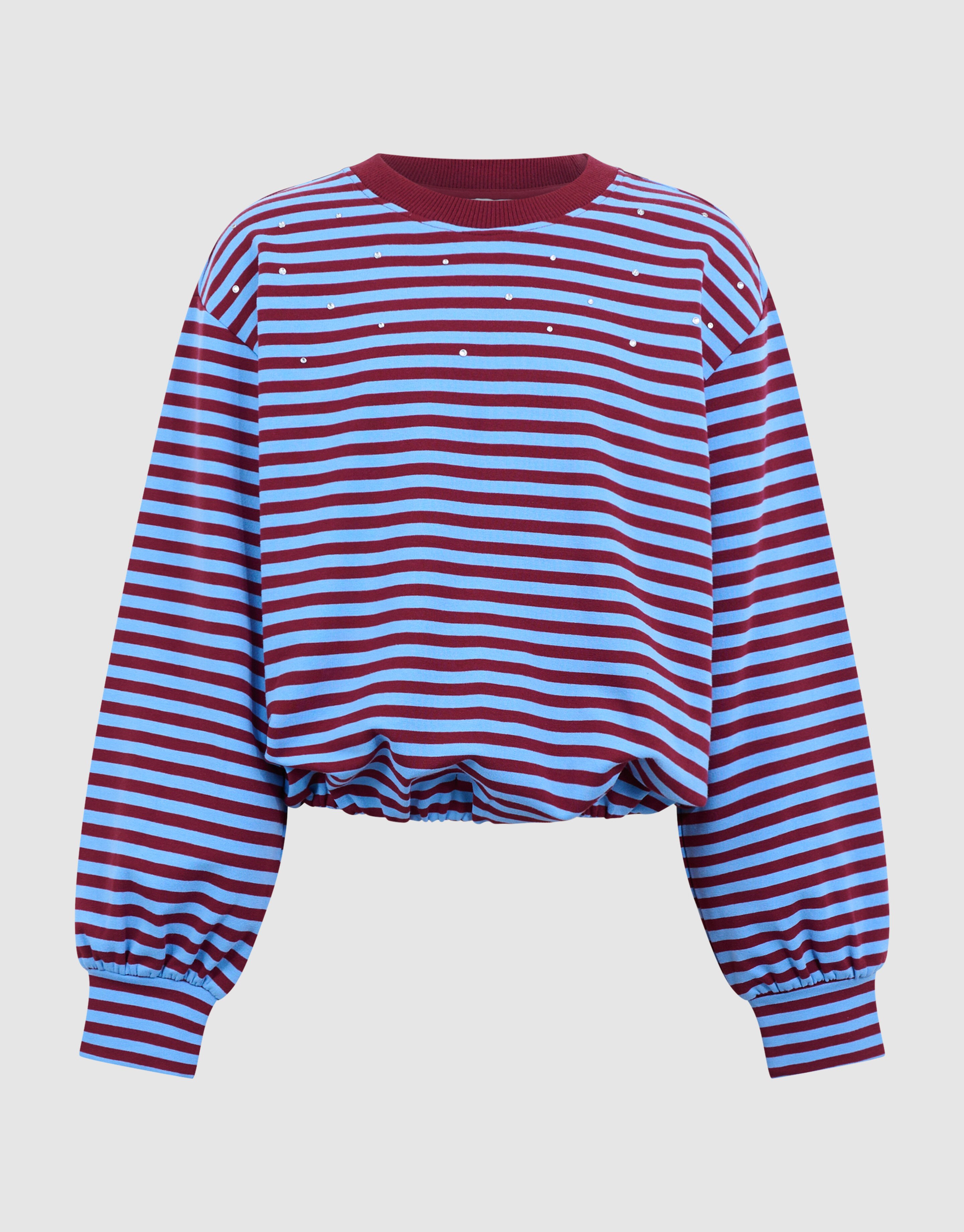 Gestreifter Ballon-Pullover Dunkelrot/Blau SHOEBY GIRLS