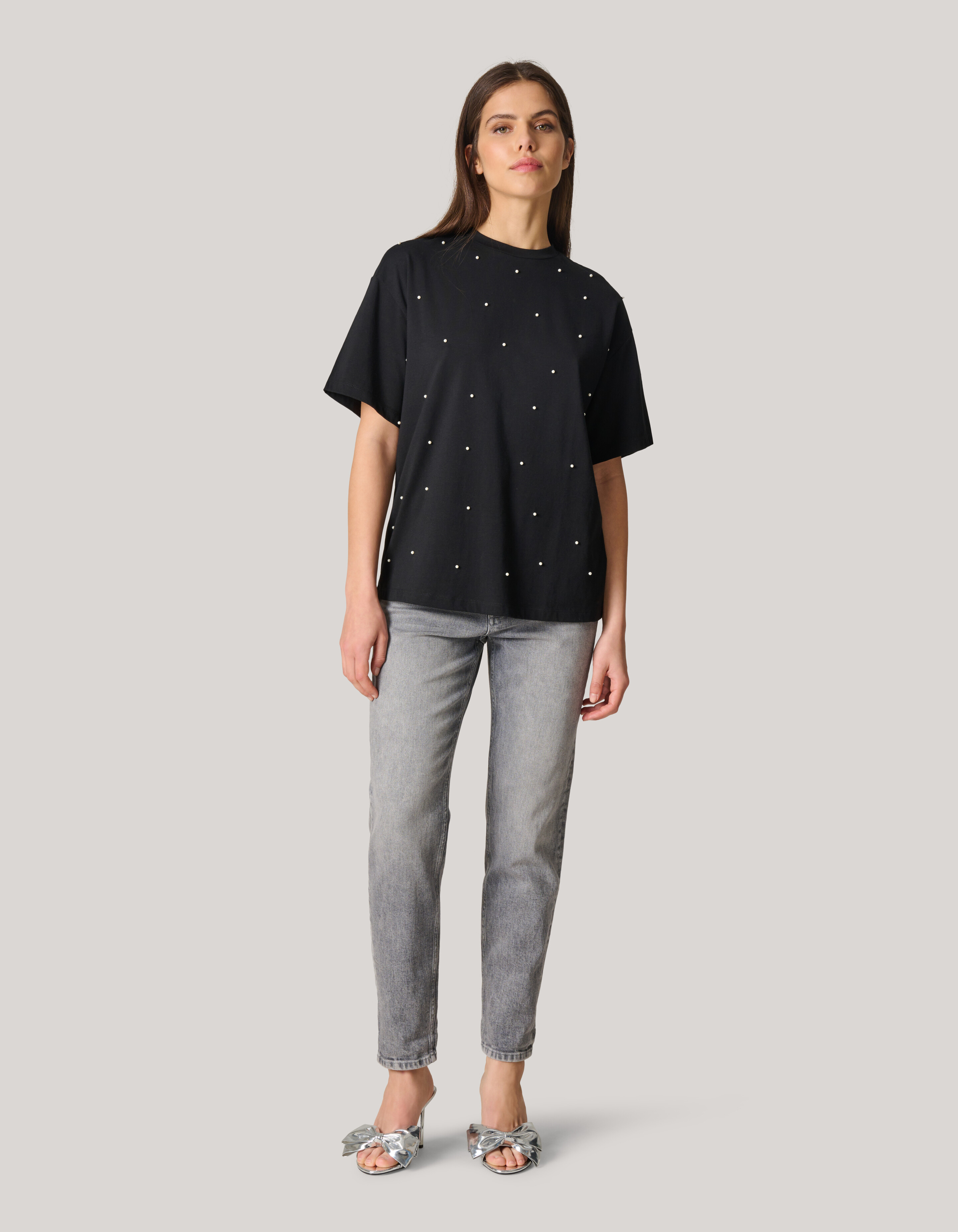 Perlen-T-Shirt Schwarz SHOEBY WOMEN
