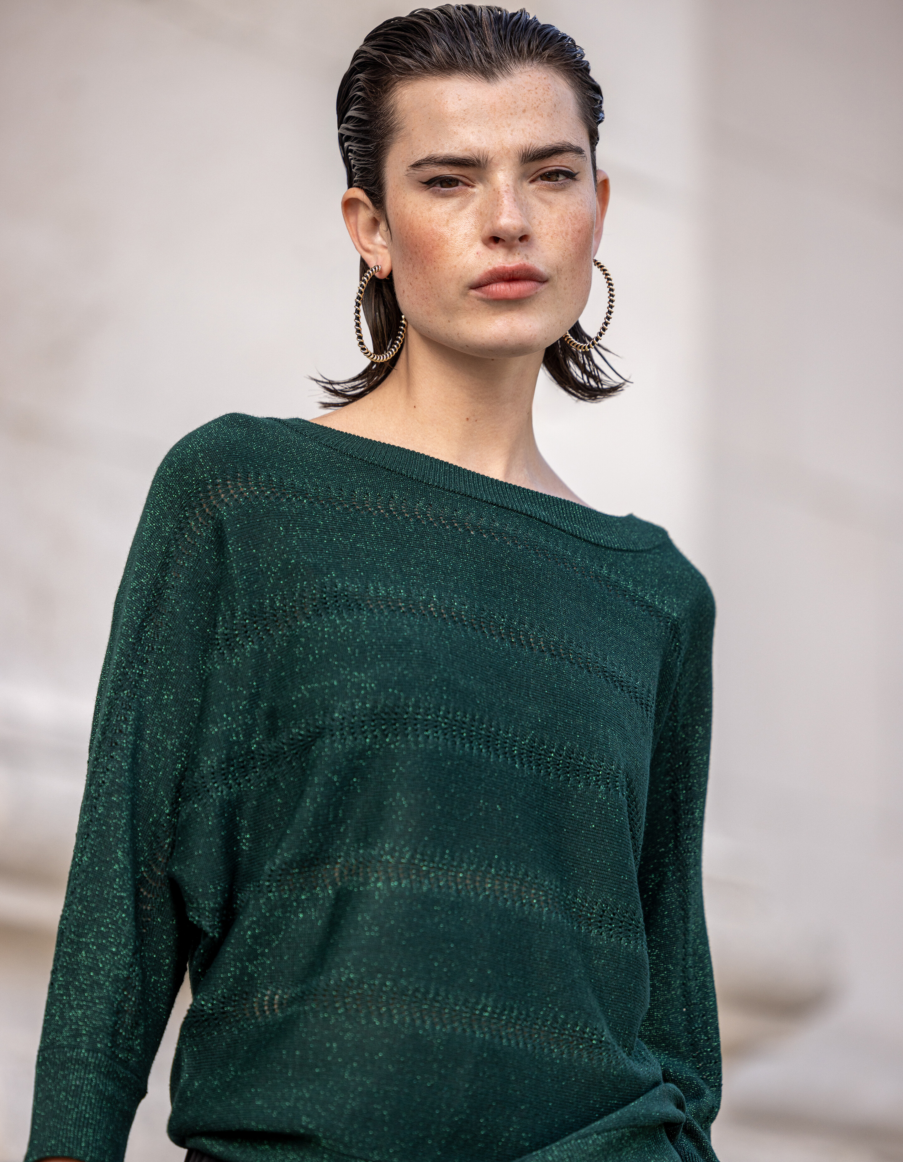 Glitzer Fledermaus-Ärmel Pullover Grün SHOEBY WOMEN