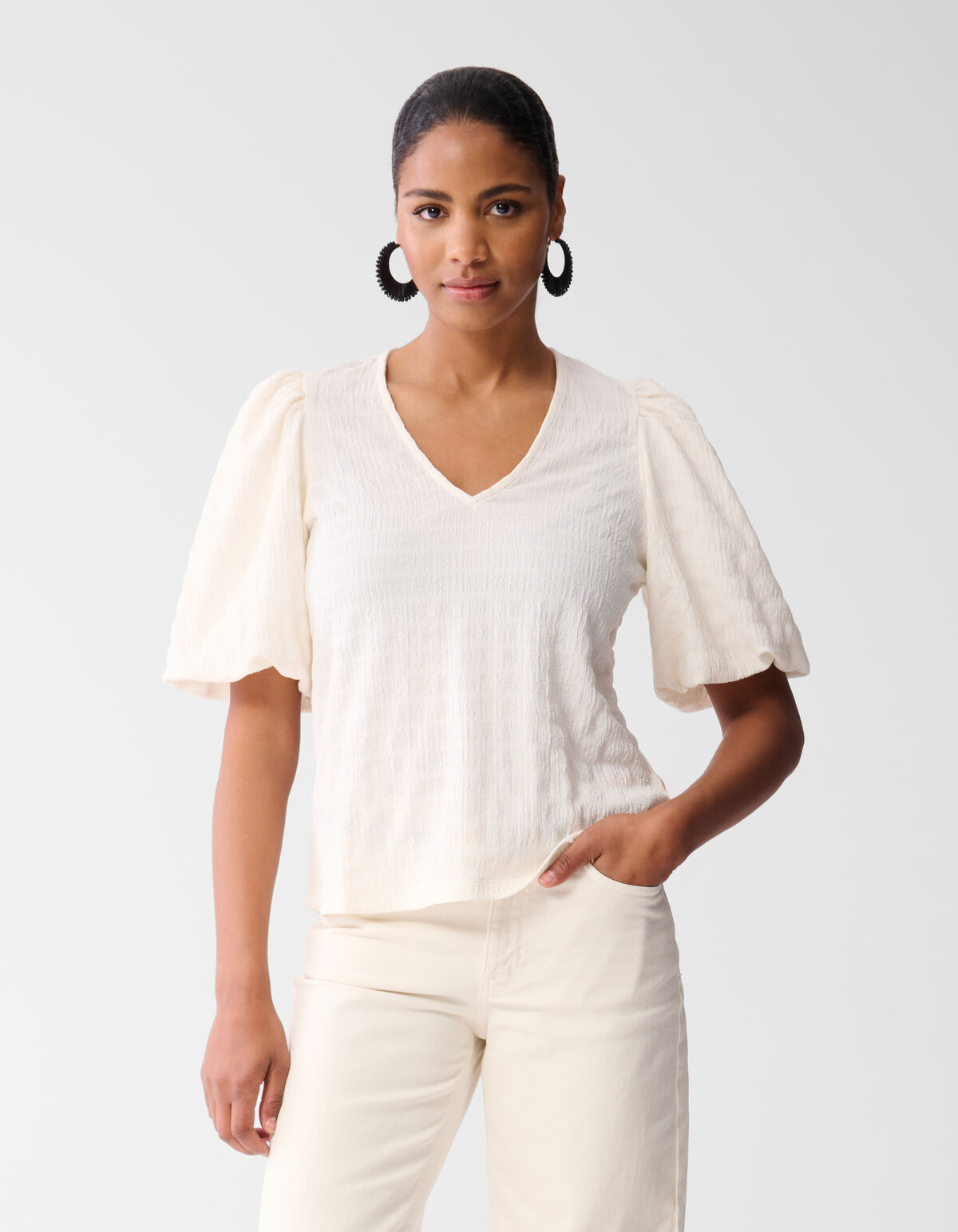 Crinkle Top Gebroken Wit SHOEBY WOMEN