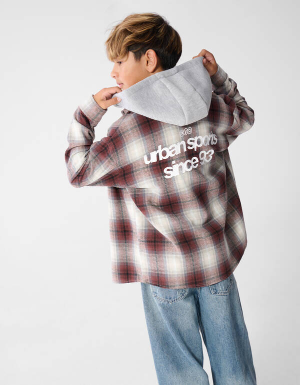 Relaxed Hooded Kariertes Hemd braun SHOEBY BOYS