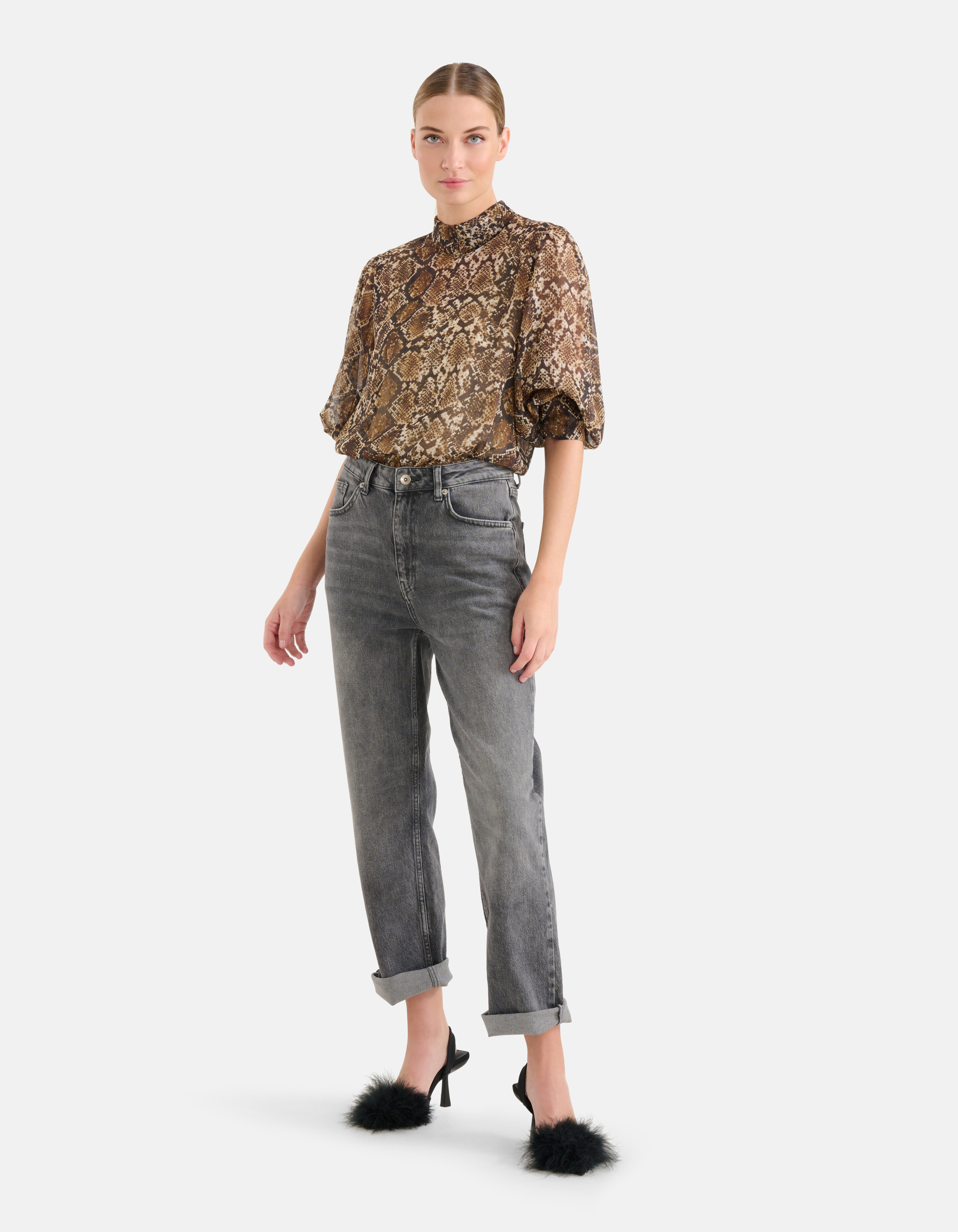 Chiffon Slangenprint Blouse Bruin SHOEBY WOMEN