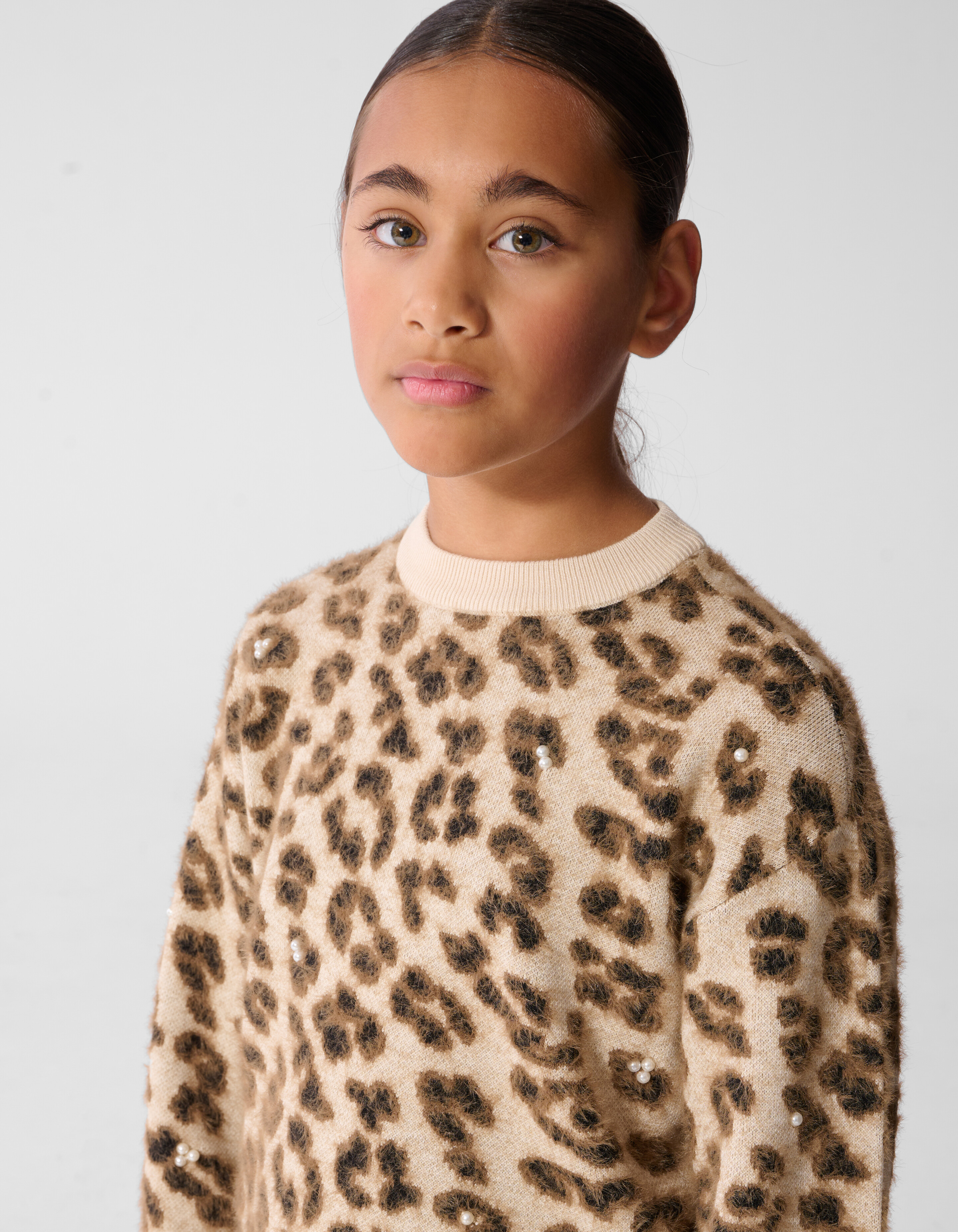 Leopard-Pullover mit Perlen Braun SHOEBY GIRLS