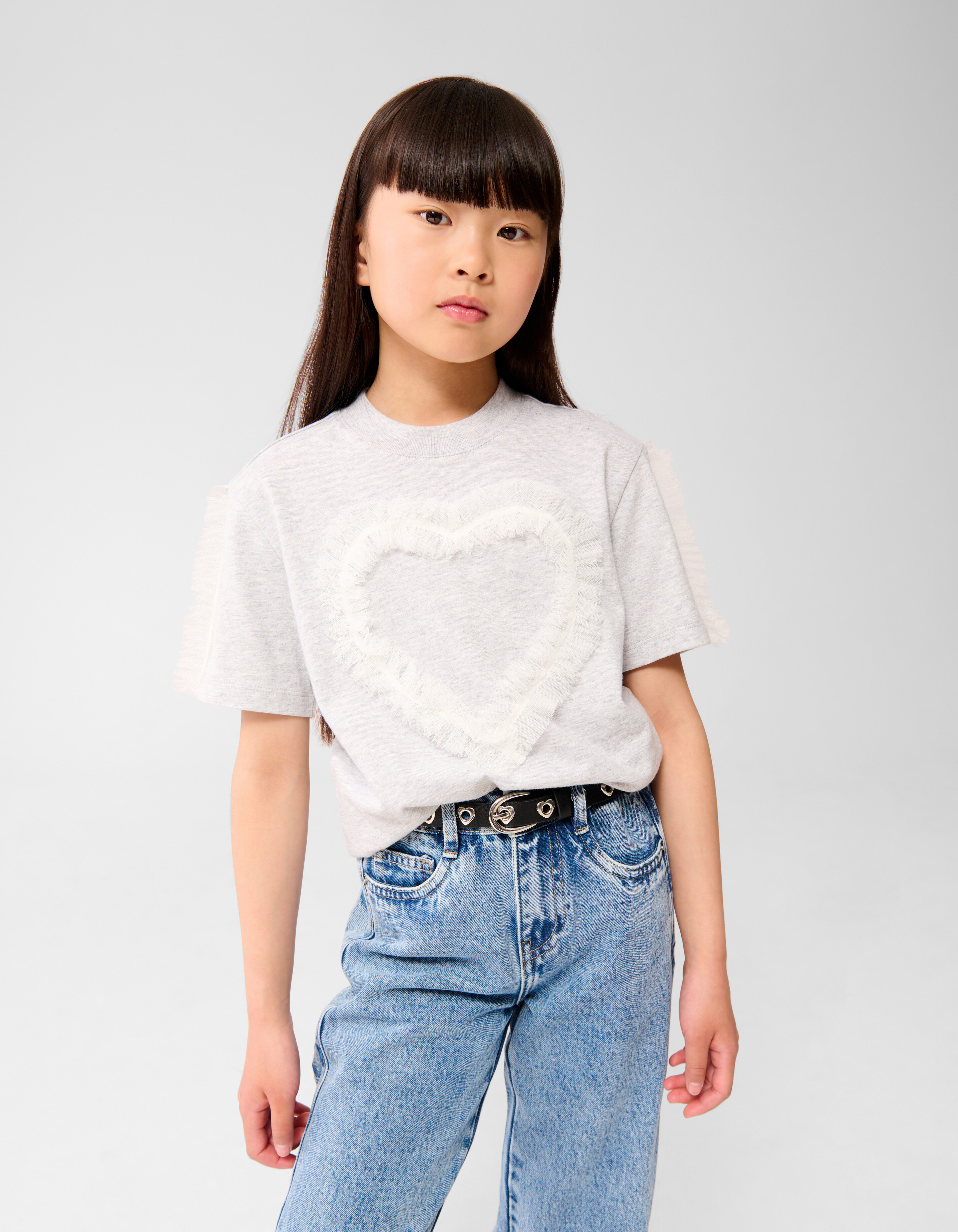 Mesh Heart T-shirt Hellgrau SHOEBY GIRLS