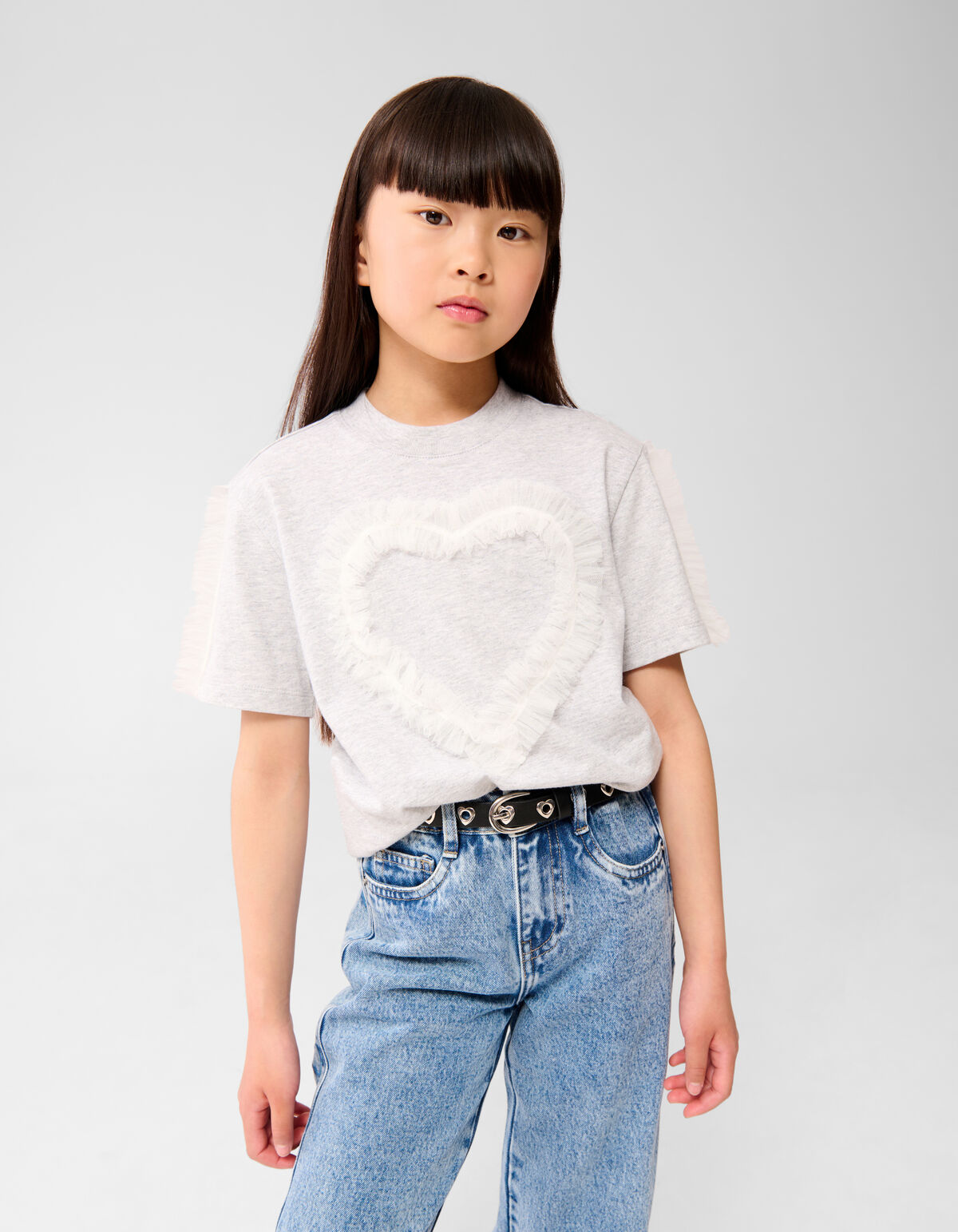 Mesh Heart T-shirt Hellgrau SHOEBY GIRLS