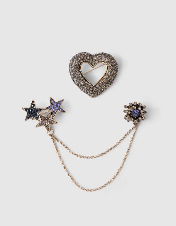Herz Strass Brosche Set Gold SHOEBY ACCESSOIRES