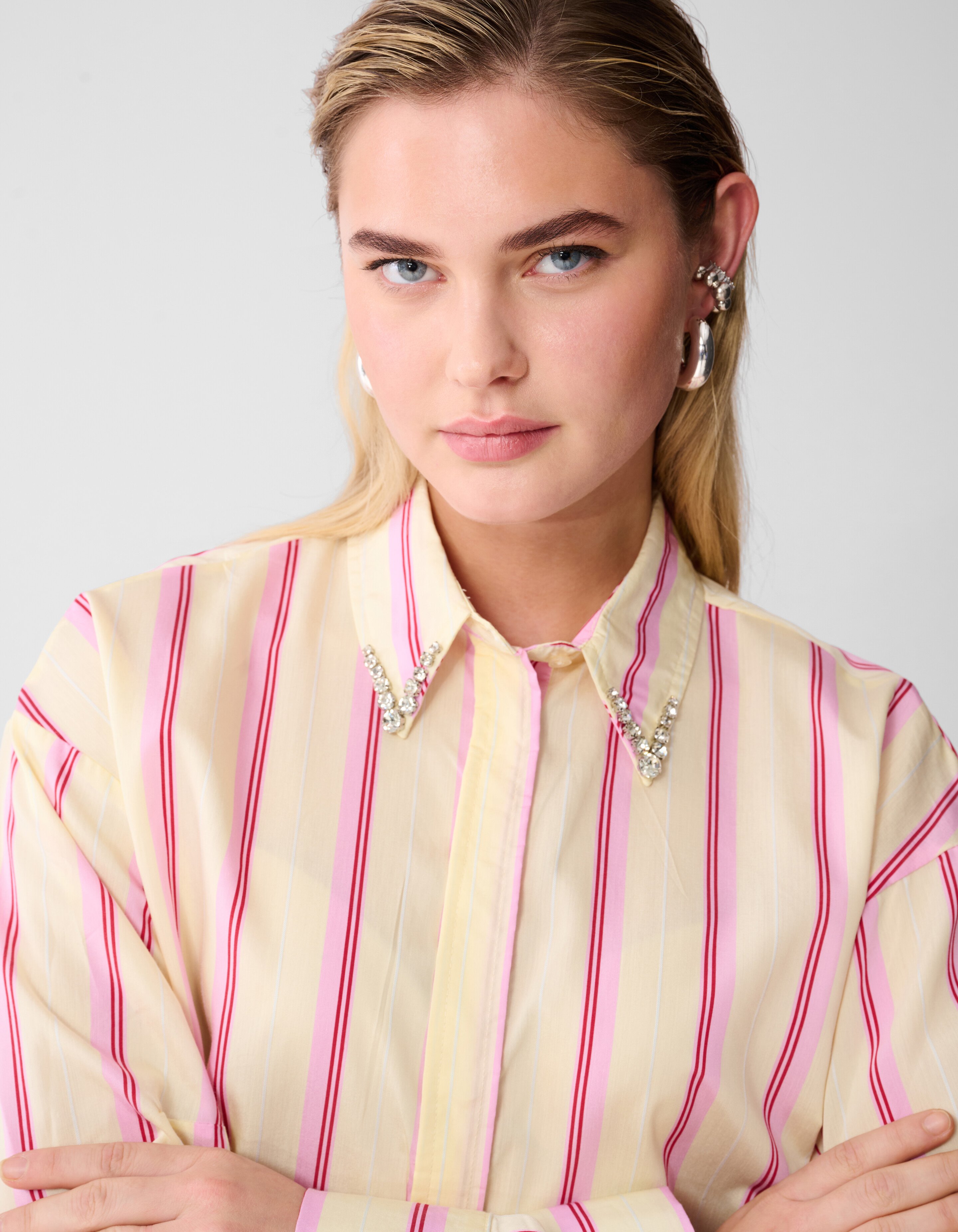 Gestreifte Popeline-Bluse Hellgelb SHOEBY WOMEN