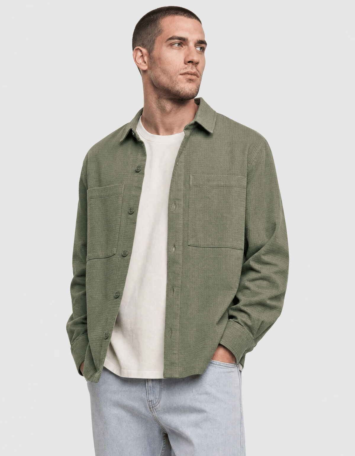 Block-Jacquard-Overshirt Gr&uuml;n SHOEBY MEN