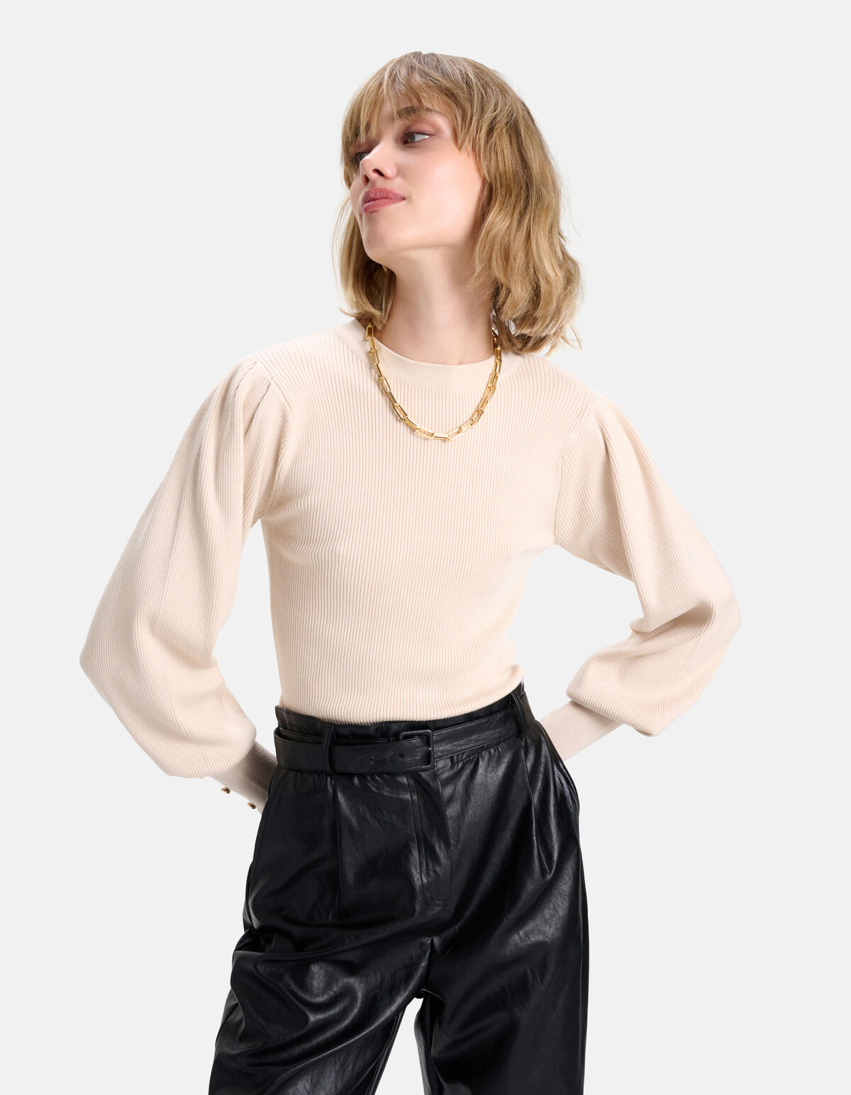 Rippenpullover Beige SHOEBY WOMEN
