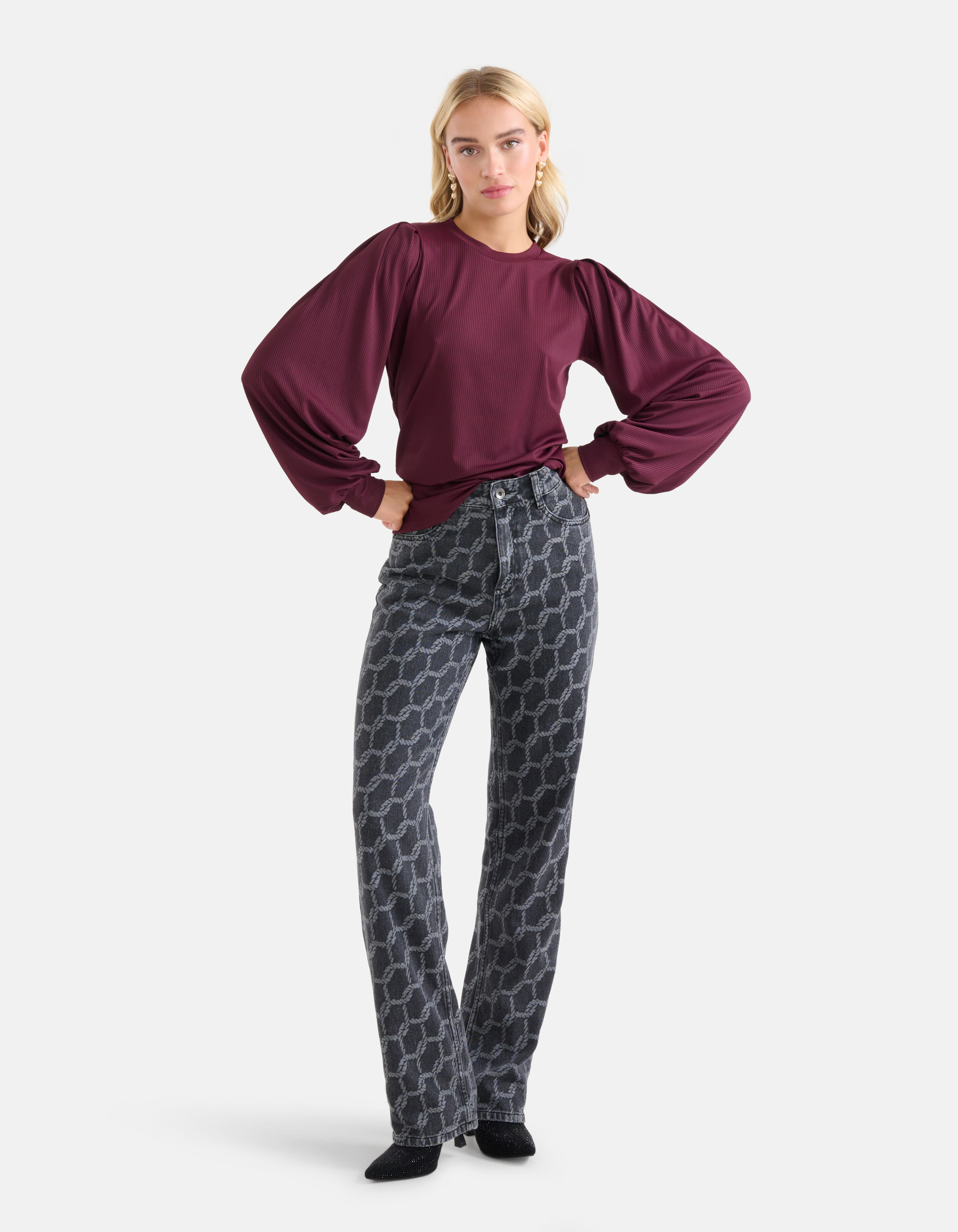Rippstrick-Langarmshirt Bordeaux SHOEBY WOMEN