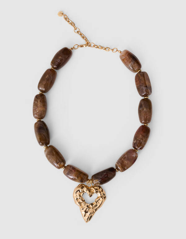 Quadratisches Perlenherz Halskette Braun SHOEBY ACCESSOIRES