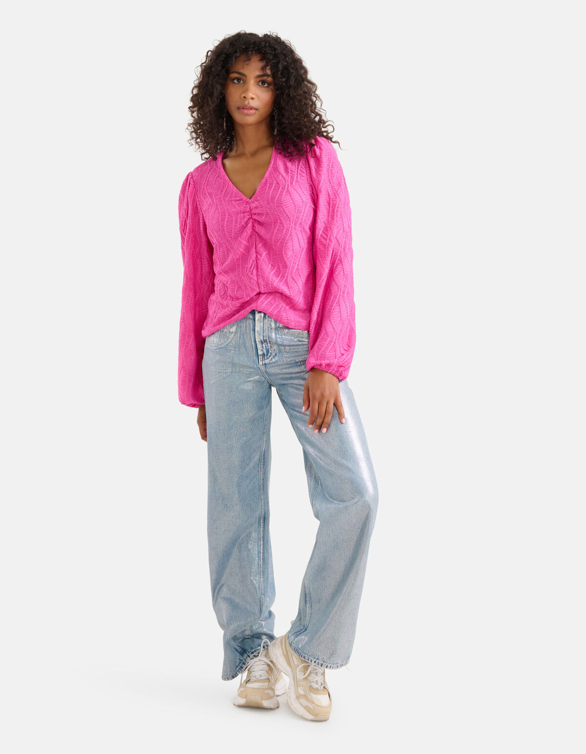 Texturiertes Top mit V-Ausschnitt Rosa SHOEBY WOMEN