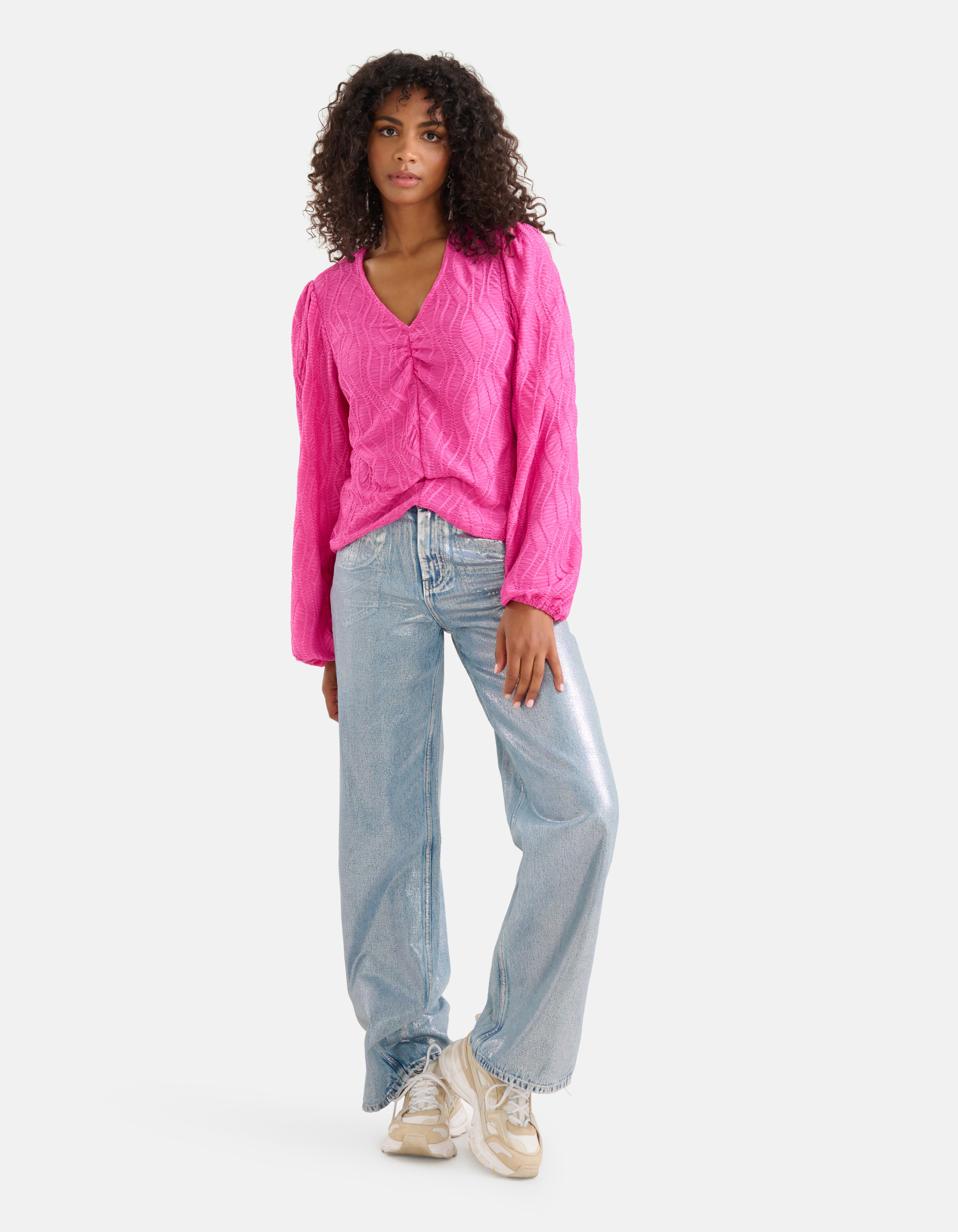Texturiertes Top mit V-Ausschnitt Rosa SHOEBY WOMEN