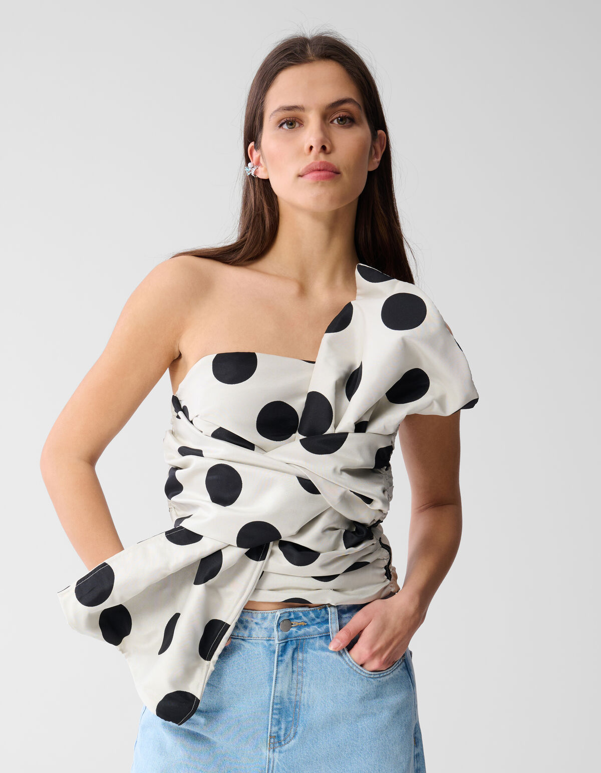 Schleifen-Top Schwarz/Wei&szlig; SHOEBY WOMEN