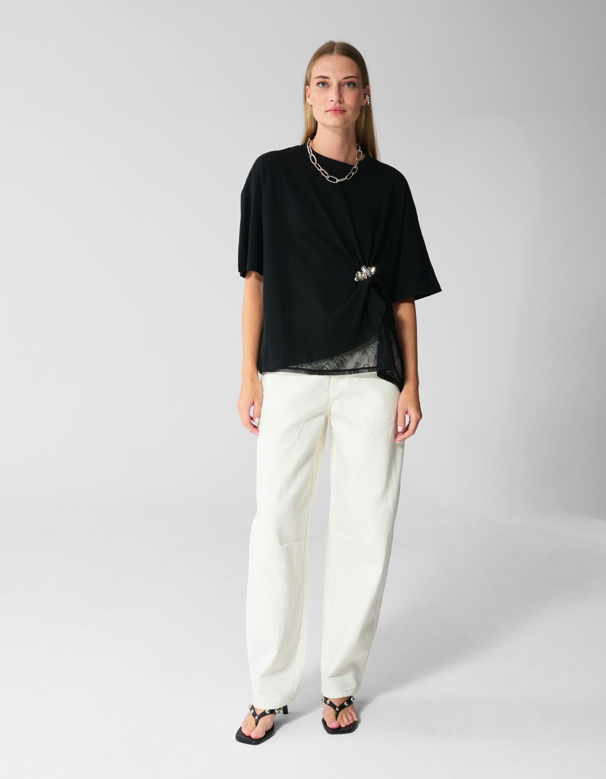 T-Shirt mit Spitzeneinsatz Schwarz SHOEBY WOMEN