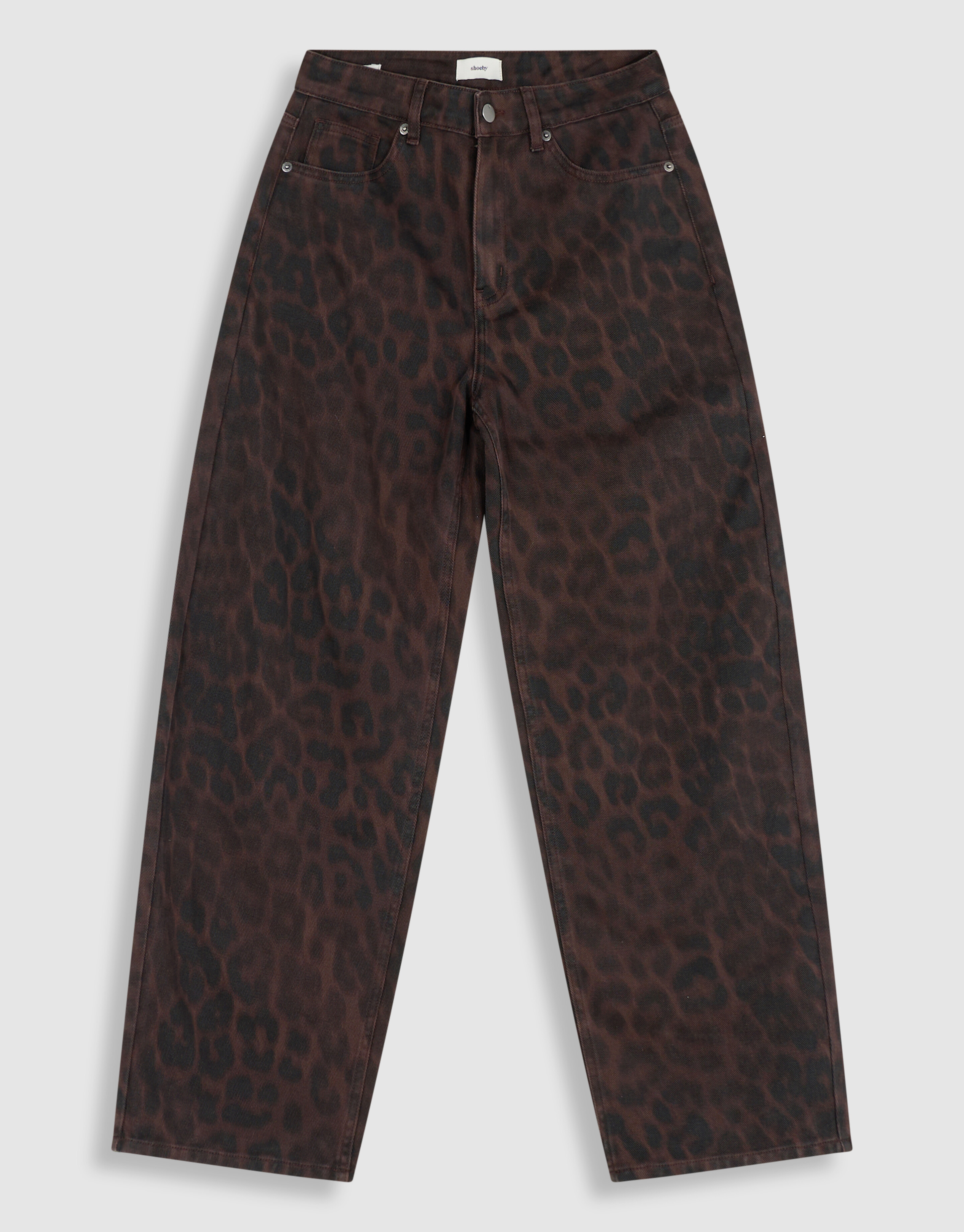 Leopard Print Baggy Fit Jeans Donkerbruin SHOEBY WOMEN