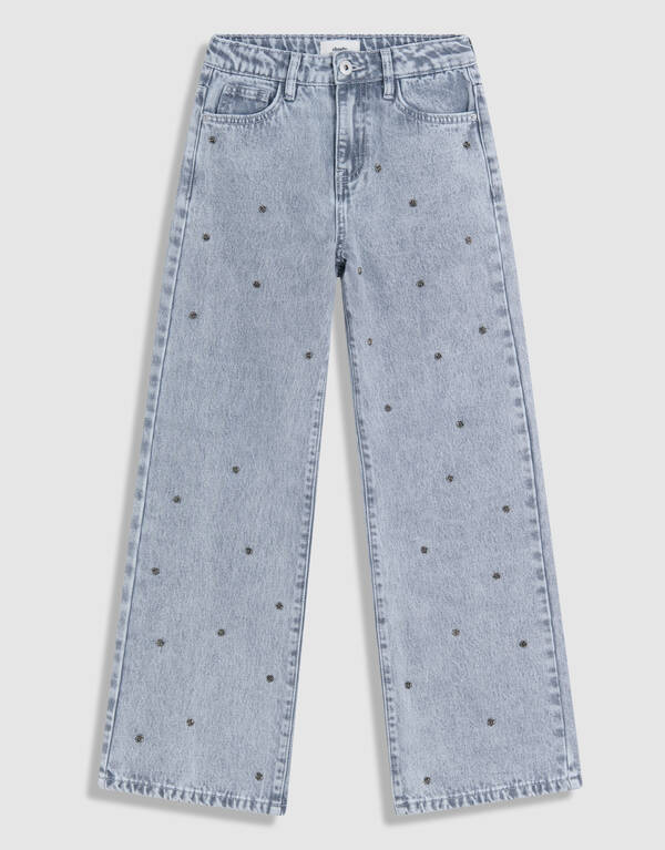 Rose Stud Straight Fit Jeans Hellgrau SHOEBY GIRLS