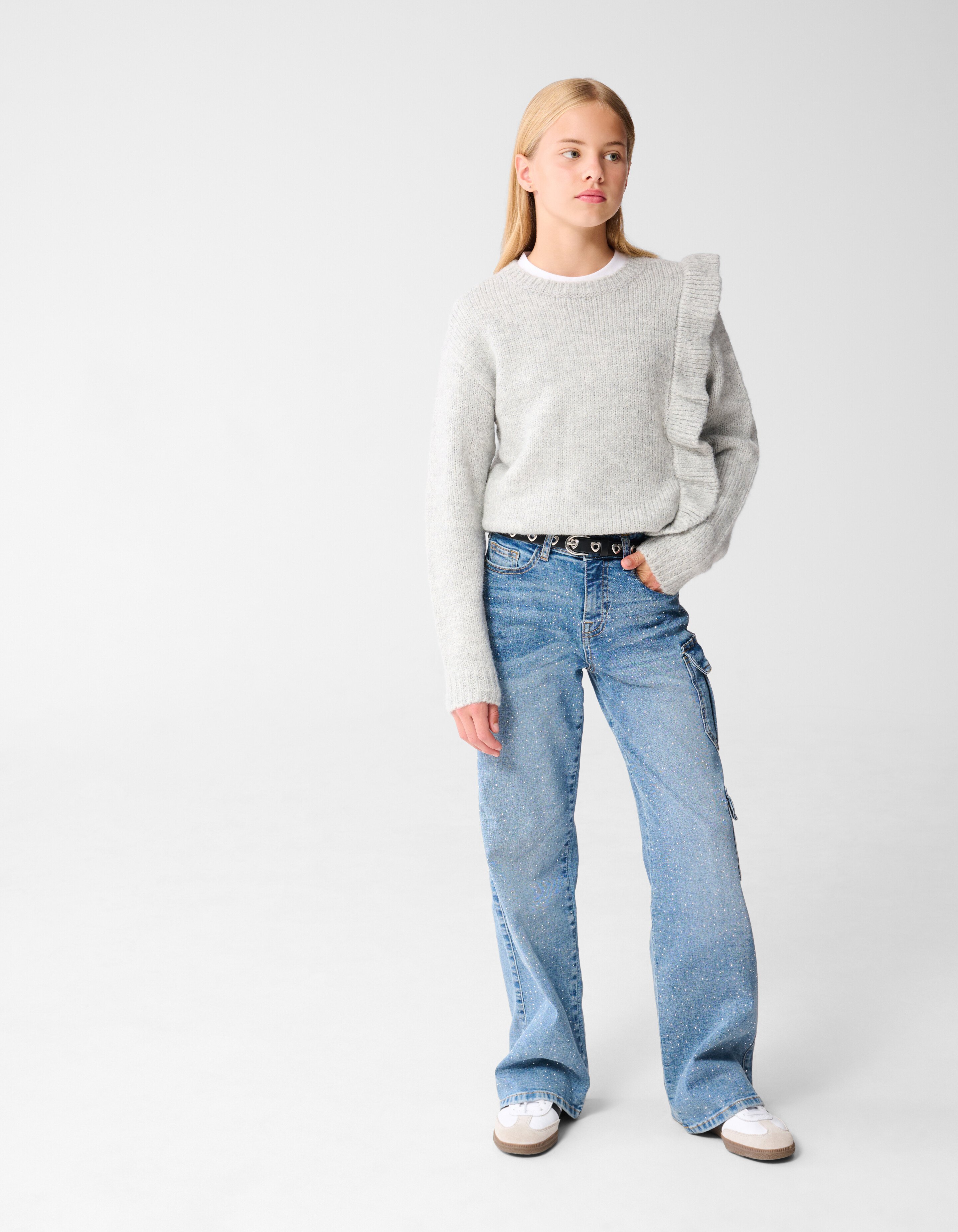 Rüsch Pullover Hellgrau SHOEBY GIRLS