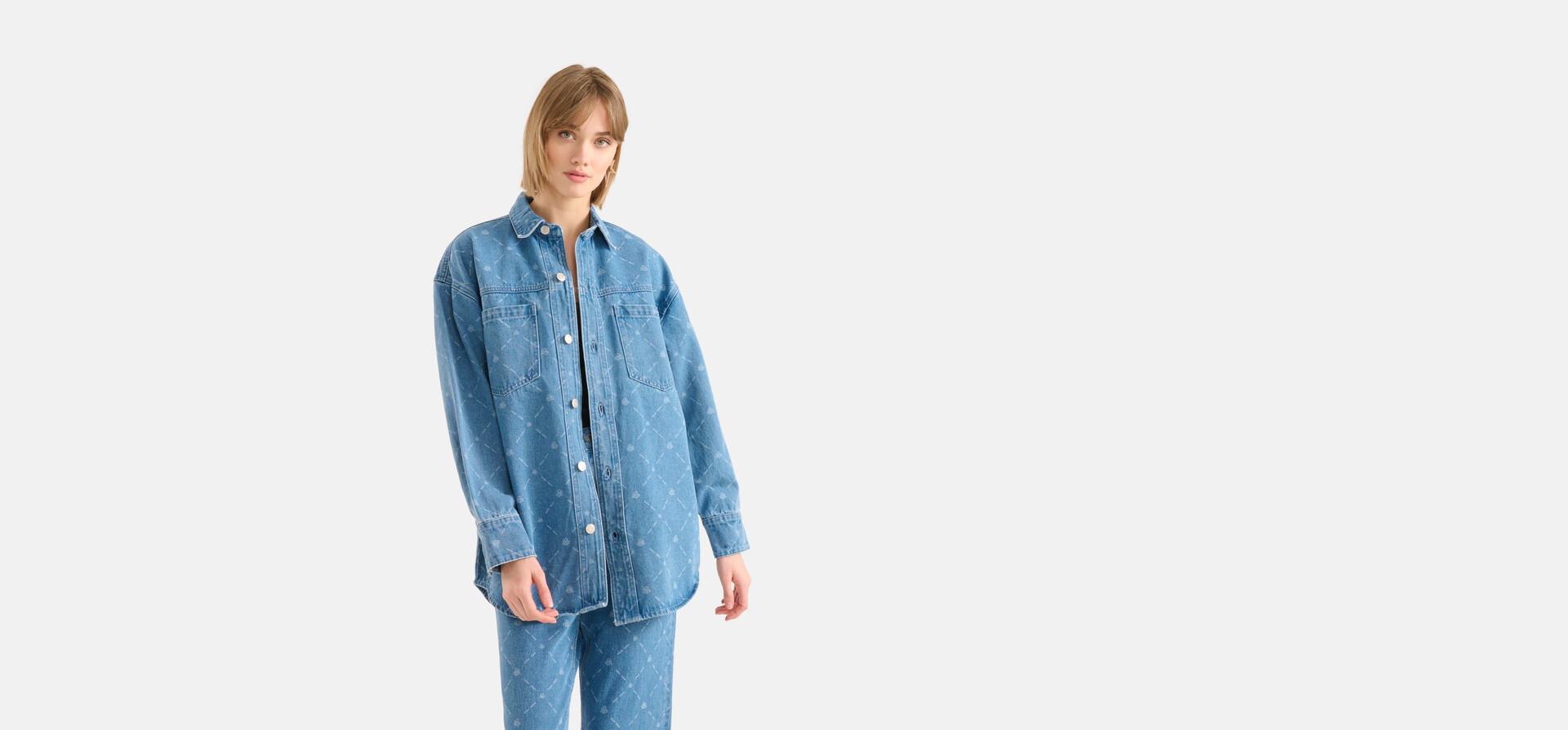 Printed Denim Bluse Blau SHOEBY WOMEN