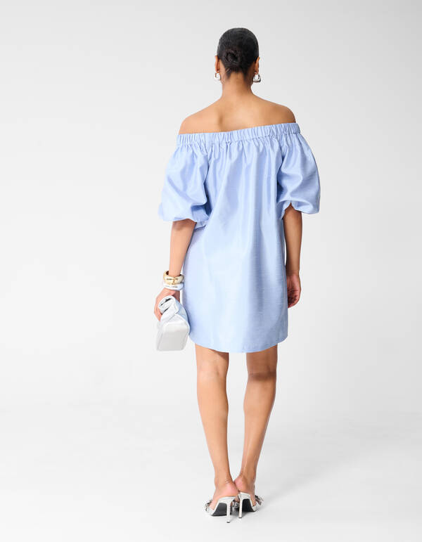 Gl&auml;nzendes Off-Shoulder Mini Kleid Hellblau SHOEBY WOMEN