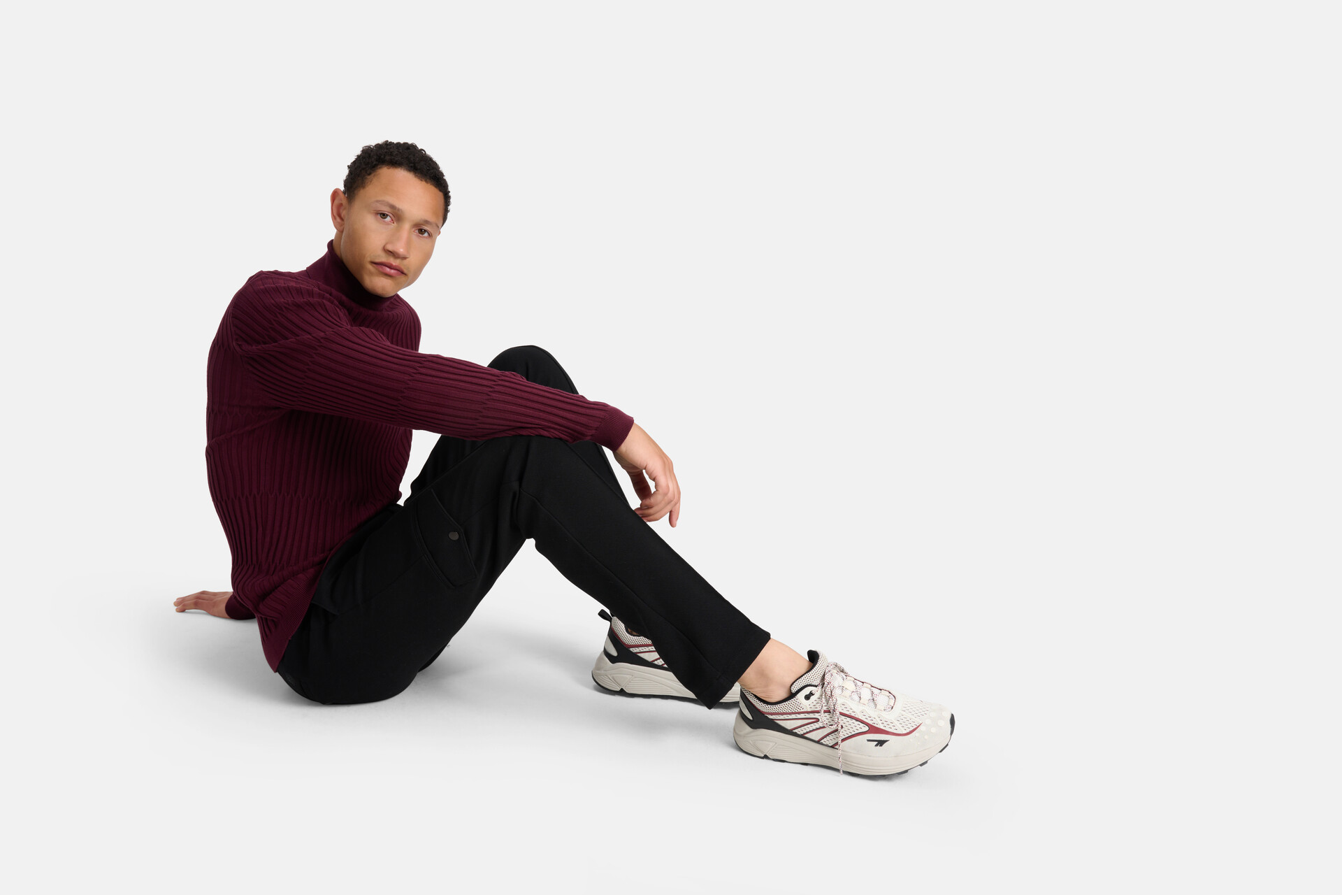 Gestreifter Rollkragenpullover Dunkelrot SHOEBY MEN