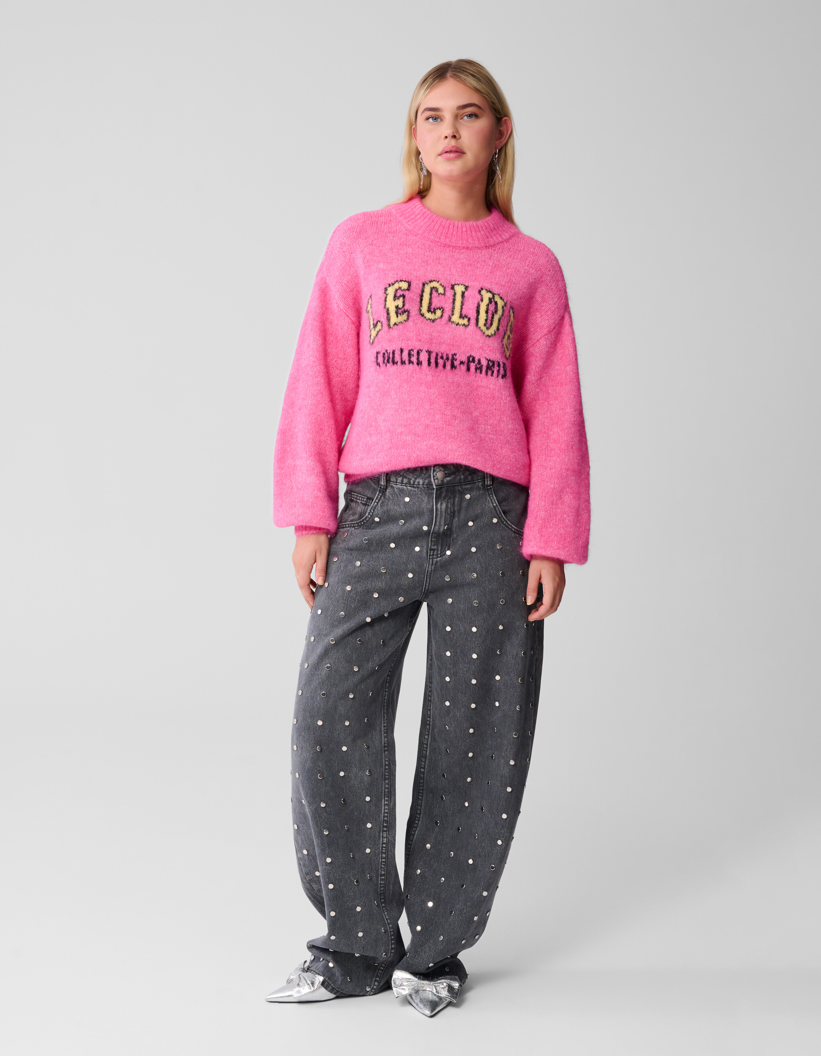 Jeans mit weitem Bein und Nieten in Grau SHOEBY WOMEN