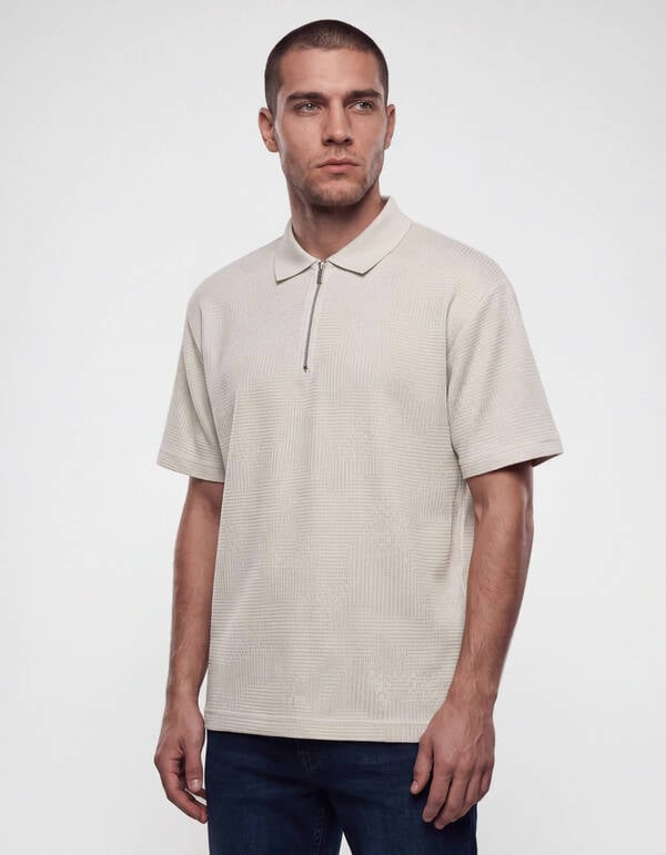Structuur Zipper Polo Dunkelgrau SHOEBY MEN