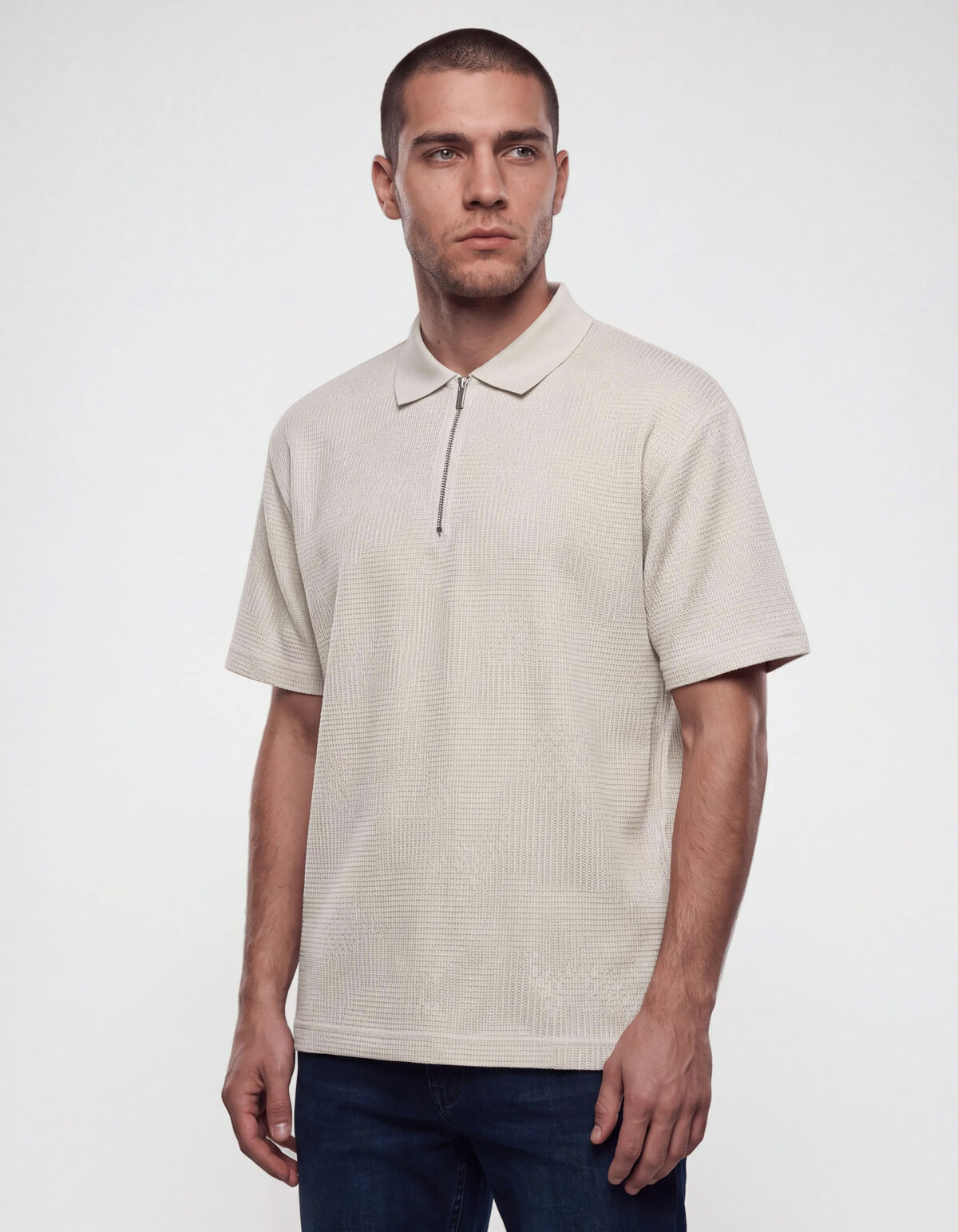 Structuur Zipper Polo Dunkelgrau SHOEBY MEN