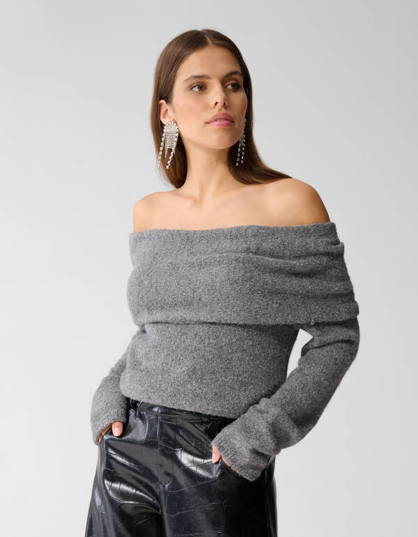 Off Shoulder Pullover Grau SHOEBY WOMEN