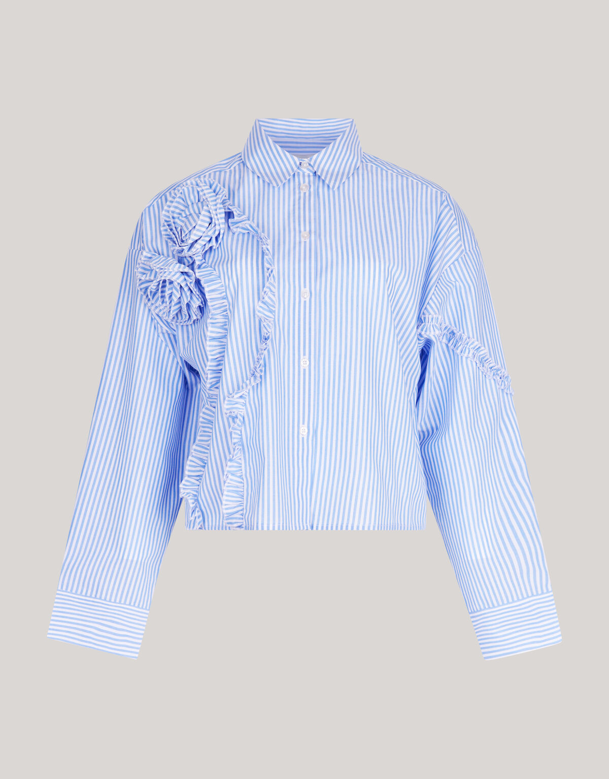 Gestreifte R&uuml;schenbluse Hellblau SHOEBY WOMEN