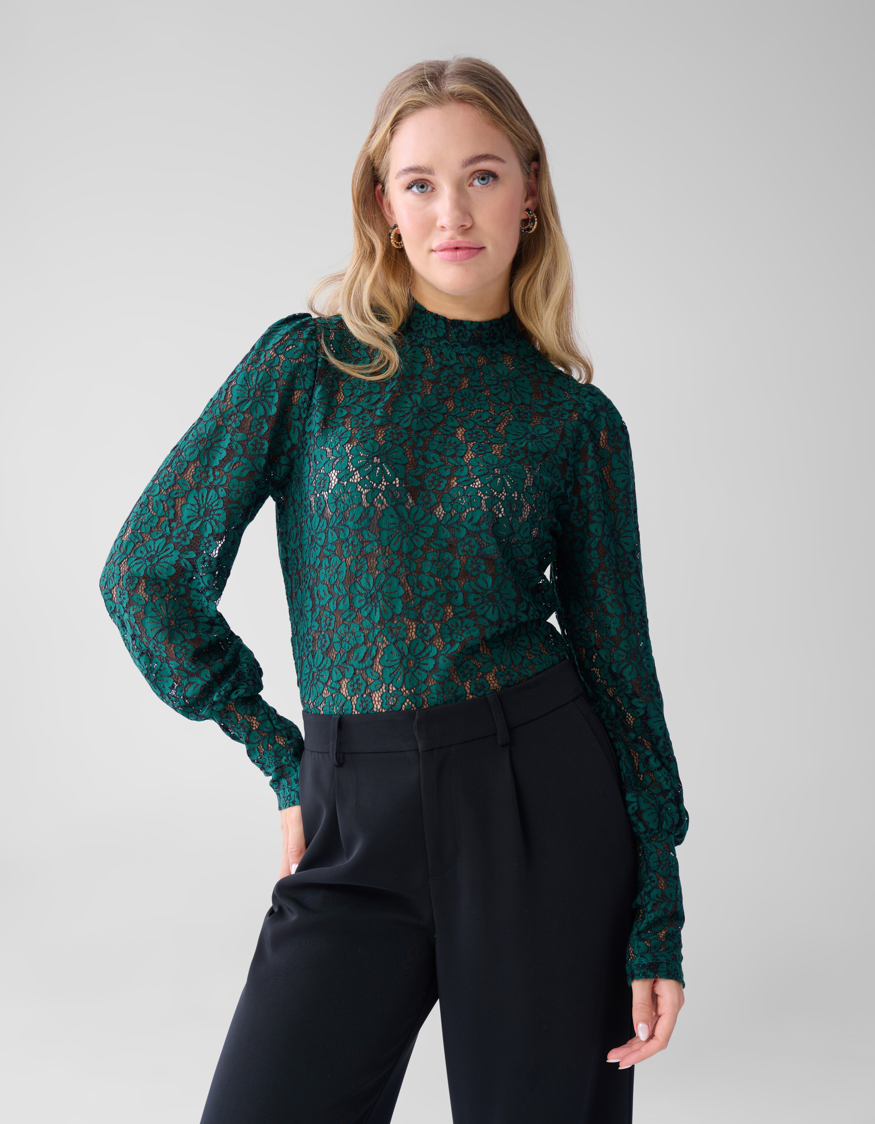 Two Tone Lace Top Dunkelgrün SHOEBY WOMEN