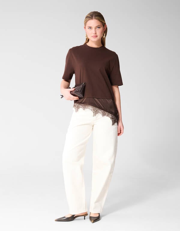 Kanten Satinen T-Shirt Braun SHOEBY WOMEN