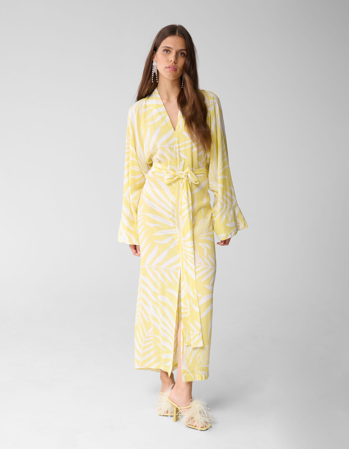 Bedrucktes Kimono-Maxikleid Hellgelb SHOEBY WOMEN